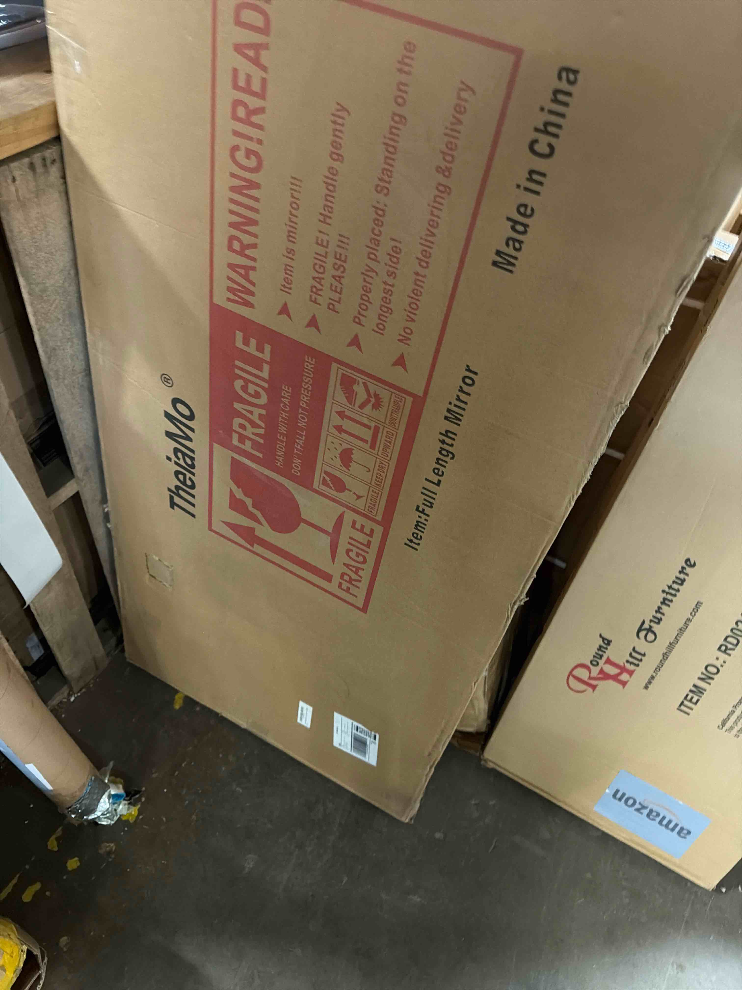 Condition photo showing New/Like New for Irregular Full Length Mirror, 65"x22" Wooden Farmhouse Full Body Mirror, Large Asymmetrical Wall Mirrors for Living Room Entryway, Horizontal/Vertical, Walnut Walnut-irregular 65"L x 22"W