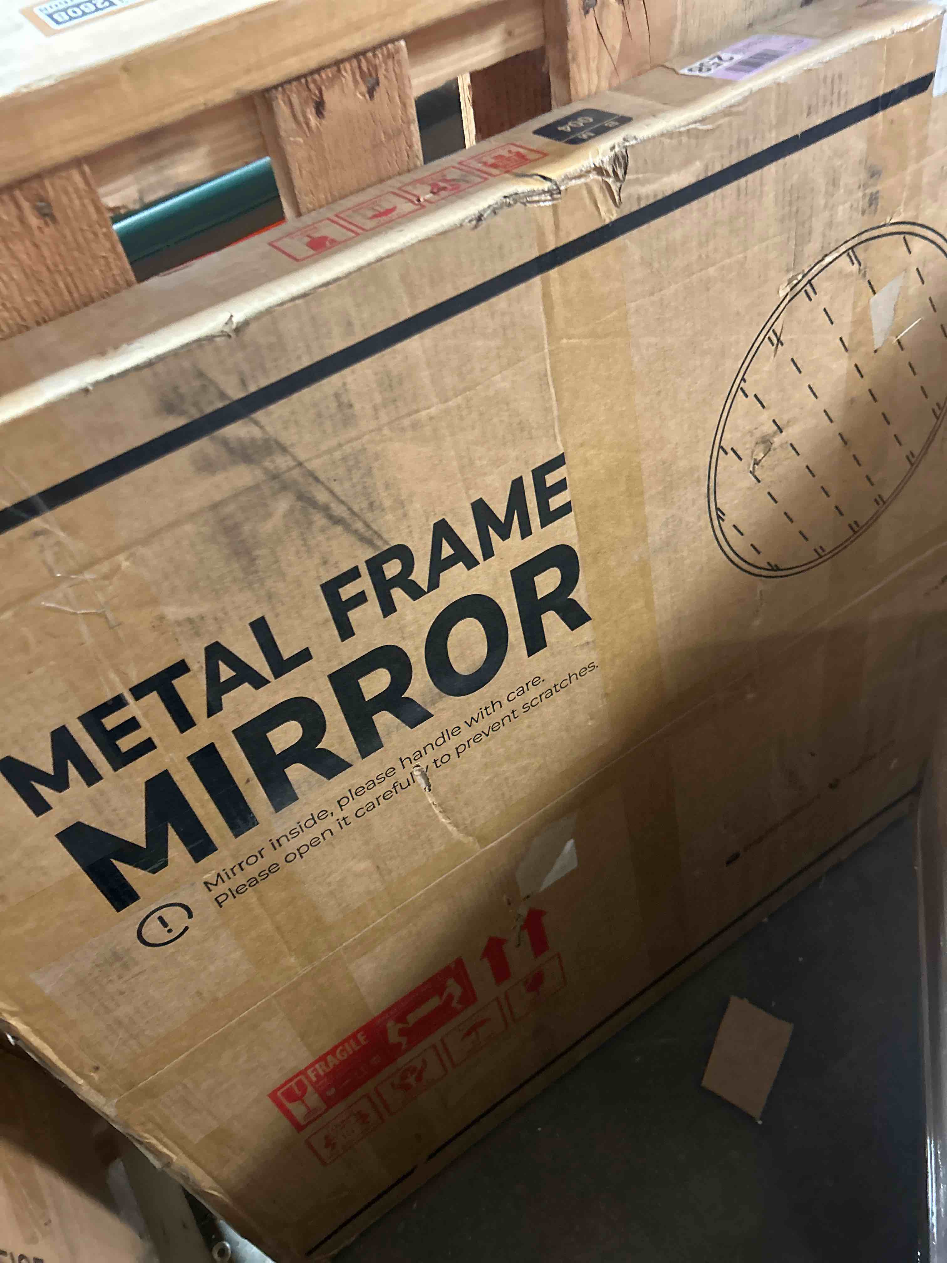 Condition photo showing New/Like New for NEWBULIG Wall Mirror, Bathroom Mirror for Over Sink, Matte Metal Framed Vanity Mirror, Wall Decor for Bedroom, Tempered Glass
