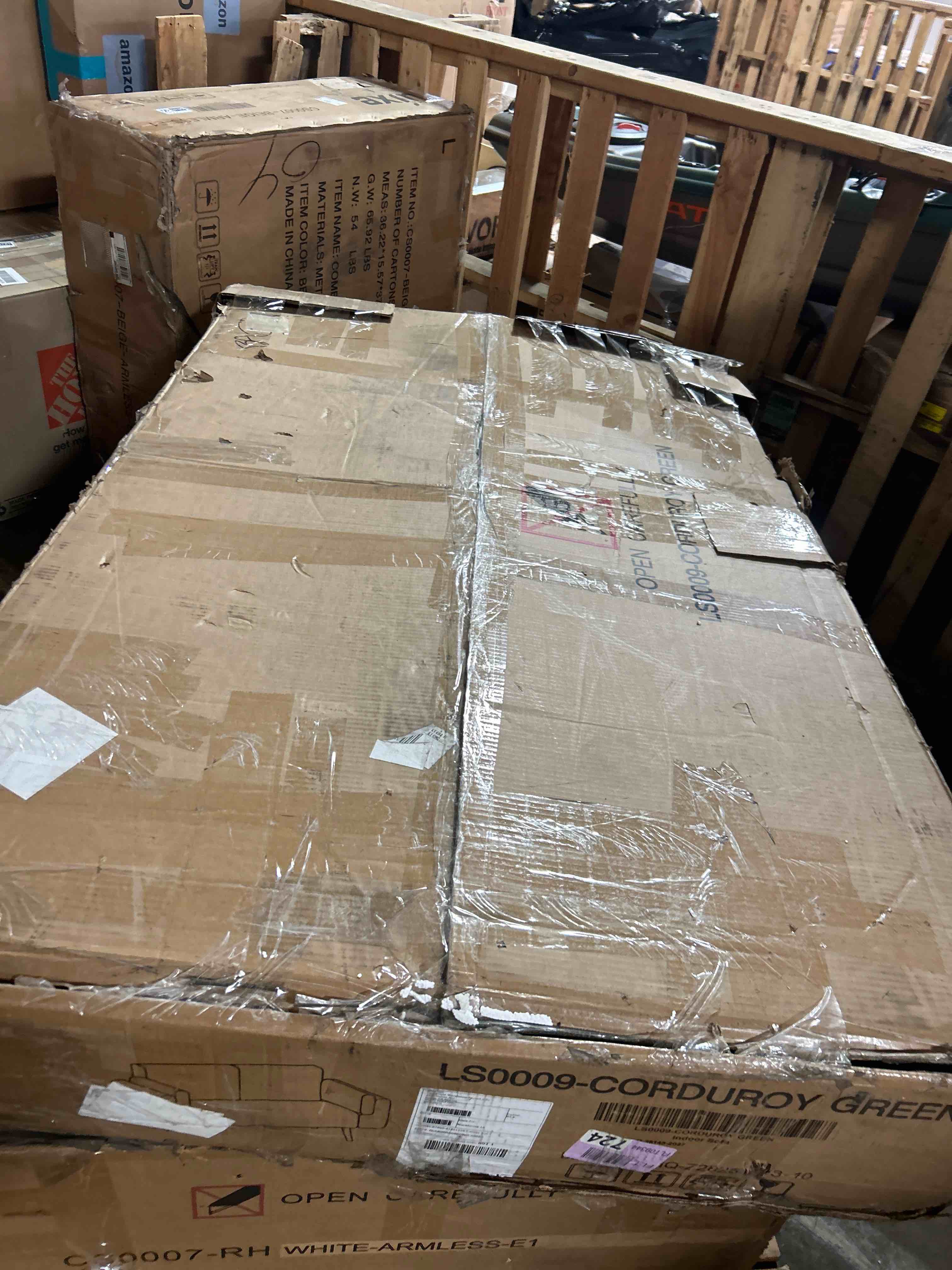 Condition photo showing As Is for Homall Couches for Living Room, 83" Couch with Soft Deep Seats, Modern Sofa 3 Seater in Corduroy for Apartment, Bedroom (Olive Green)(Box Has Been Opened)