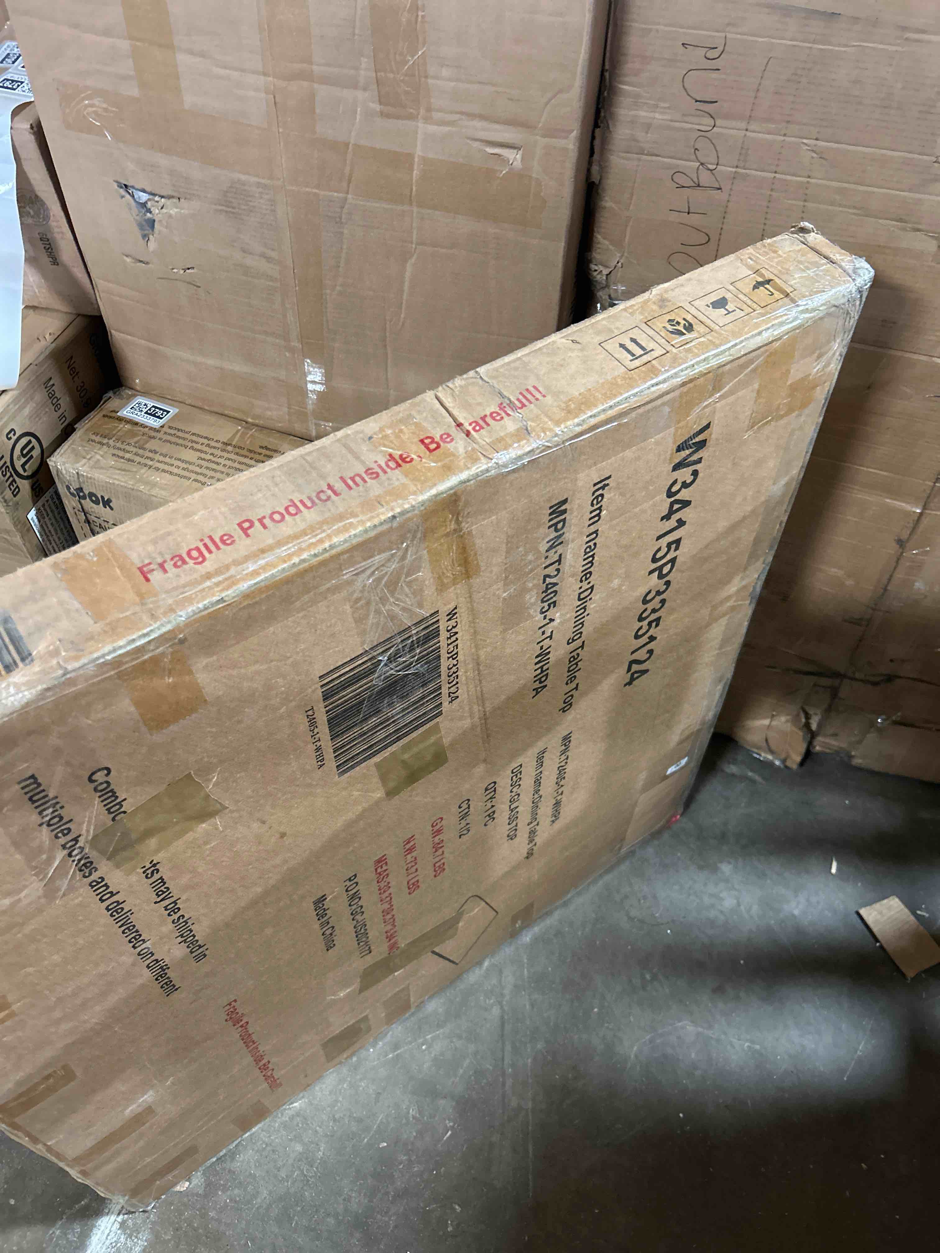 Condition photo showing As Is for Glass Dining Table for 4 to 6 People, 51.2 Inches Rectangular Glass Kitchen Table with Black Steel Legs, Modern Dining Room Table for Dinner Kitchen Dining Room(piece of table top box 1 of 2 only)