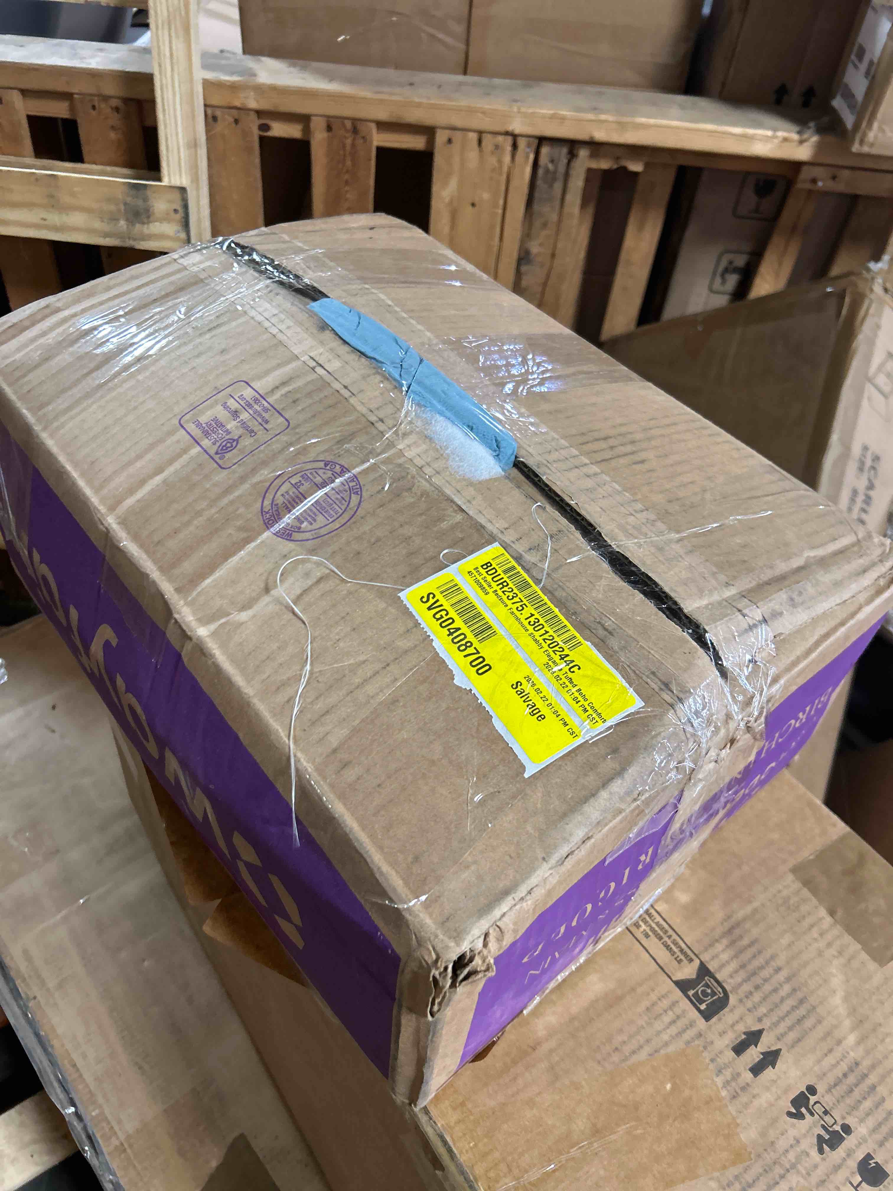 Condition photo showing As Is for Bedsure Tufted Boho Comforter Set Full Size - Light Blue Boho Bed Set, GentleSoft™ 3 Pieces Farmhouse Shabby Chic Embroidery Bedding, Gifts for Woman, Soft Jacquard Full Comforter for All Seasons Full 20 - Light Blue - Elegant(Needs a stitch)