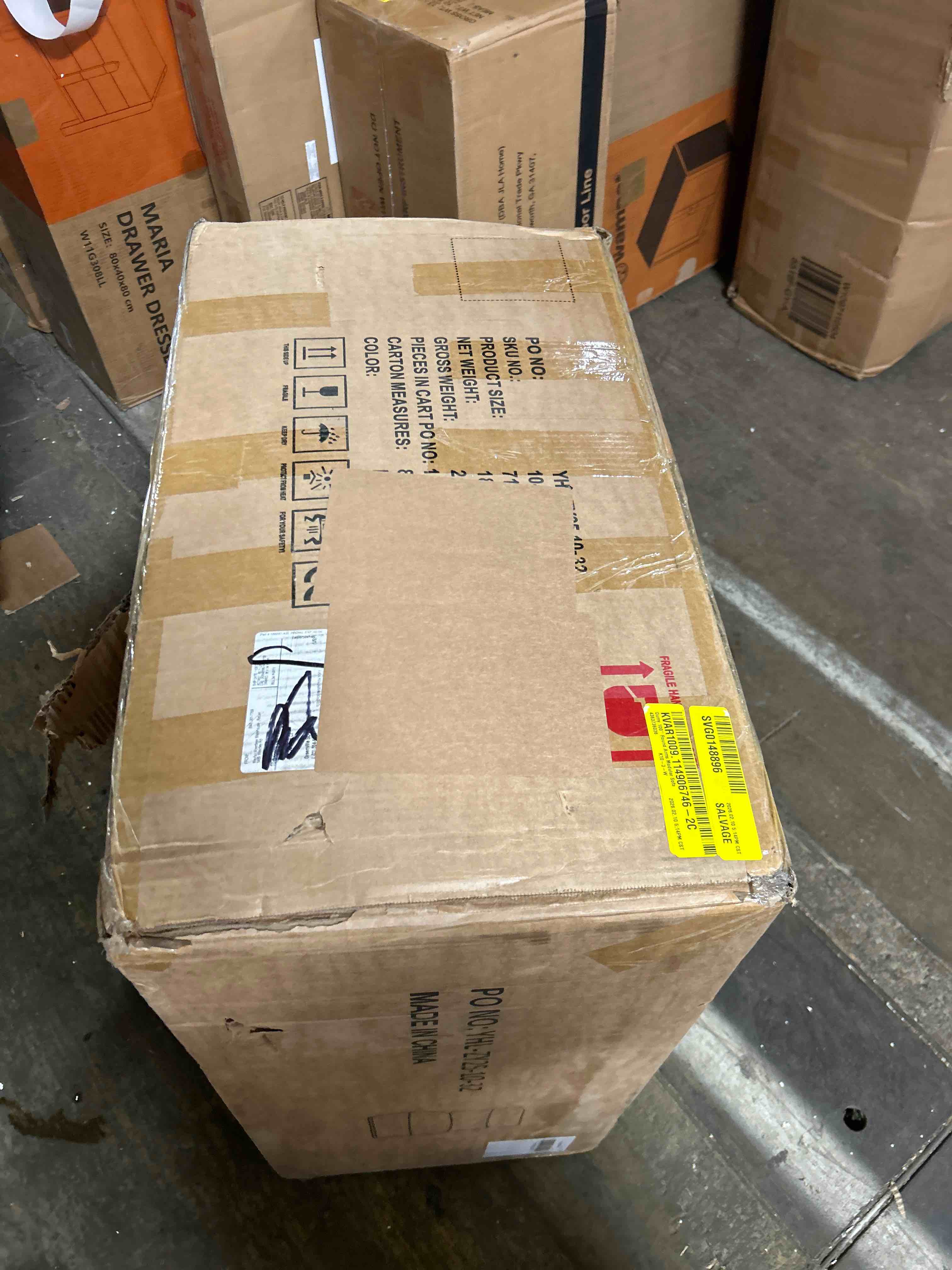 Condition photo showing As Is for Oumy 100'' Round Arms Modular Sofa(pillows and cushions to couch only)