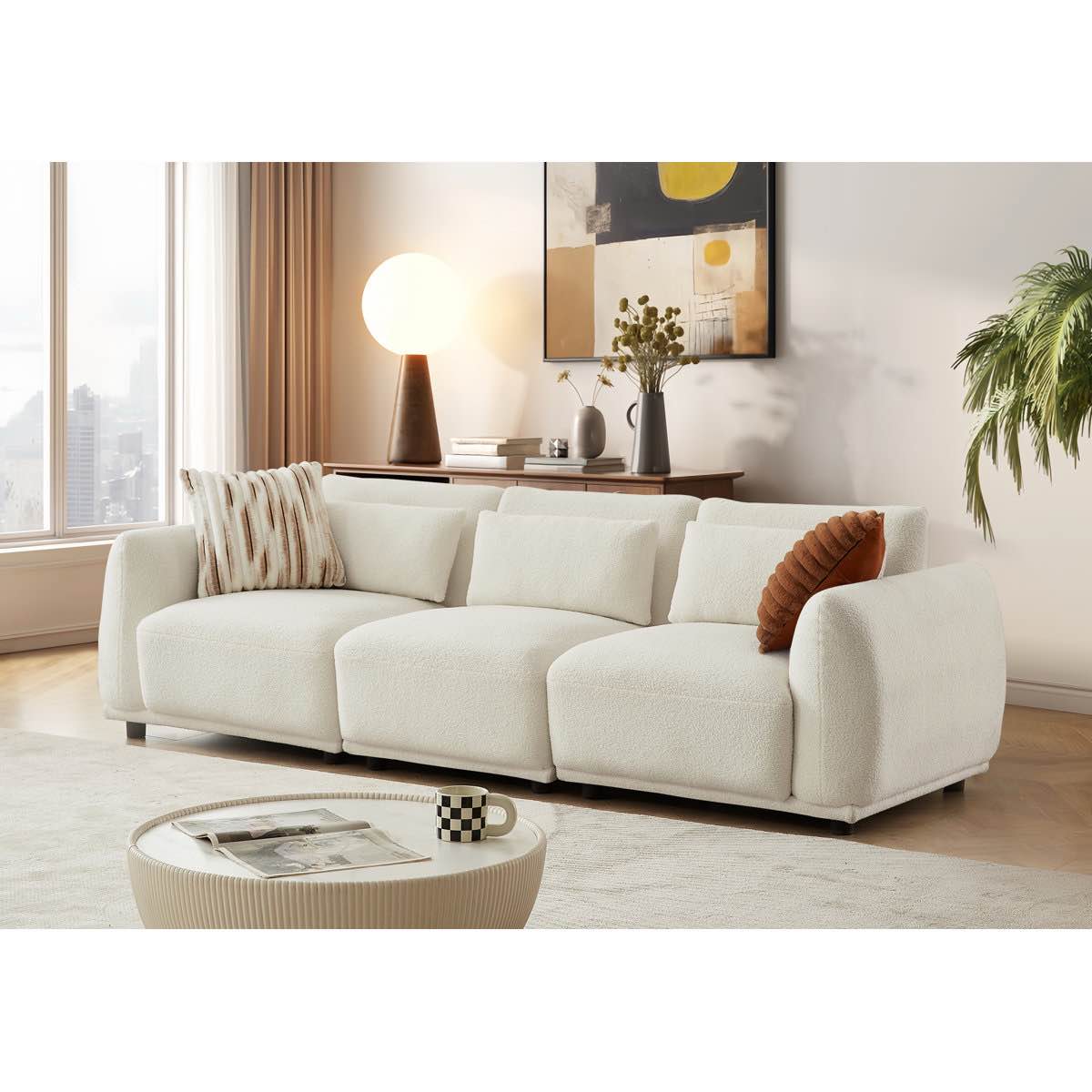 Oumy 100'' Round Arms Modular Sofa(pillows and cushions to couch only)