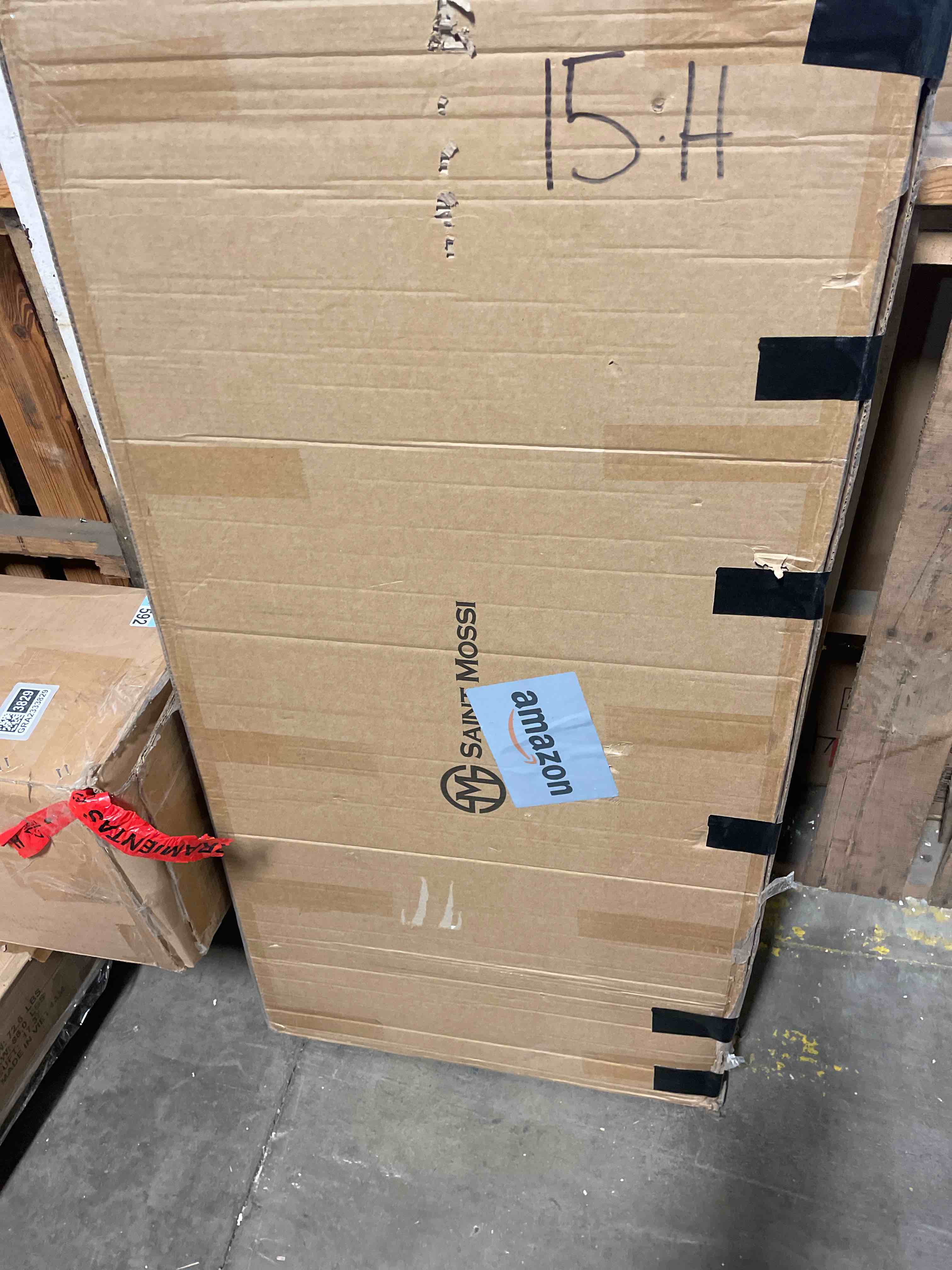 Condition photo showing New/Like New for Saint Mossi Tadio Oval Glass Coffee Table, Double Layer Coffee Table for Living Room, Brown Glass & Coffee Brown MDF Bottom Shelf, H17xL47xW21