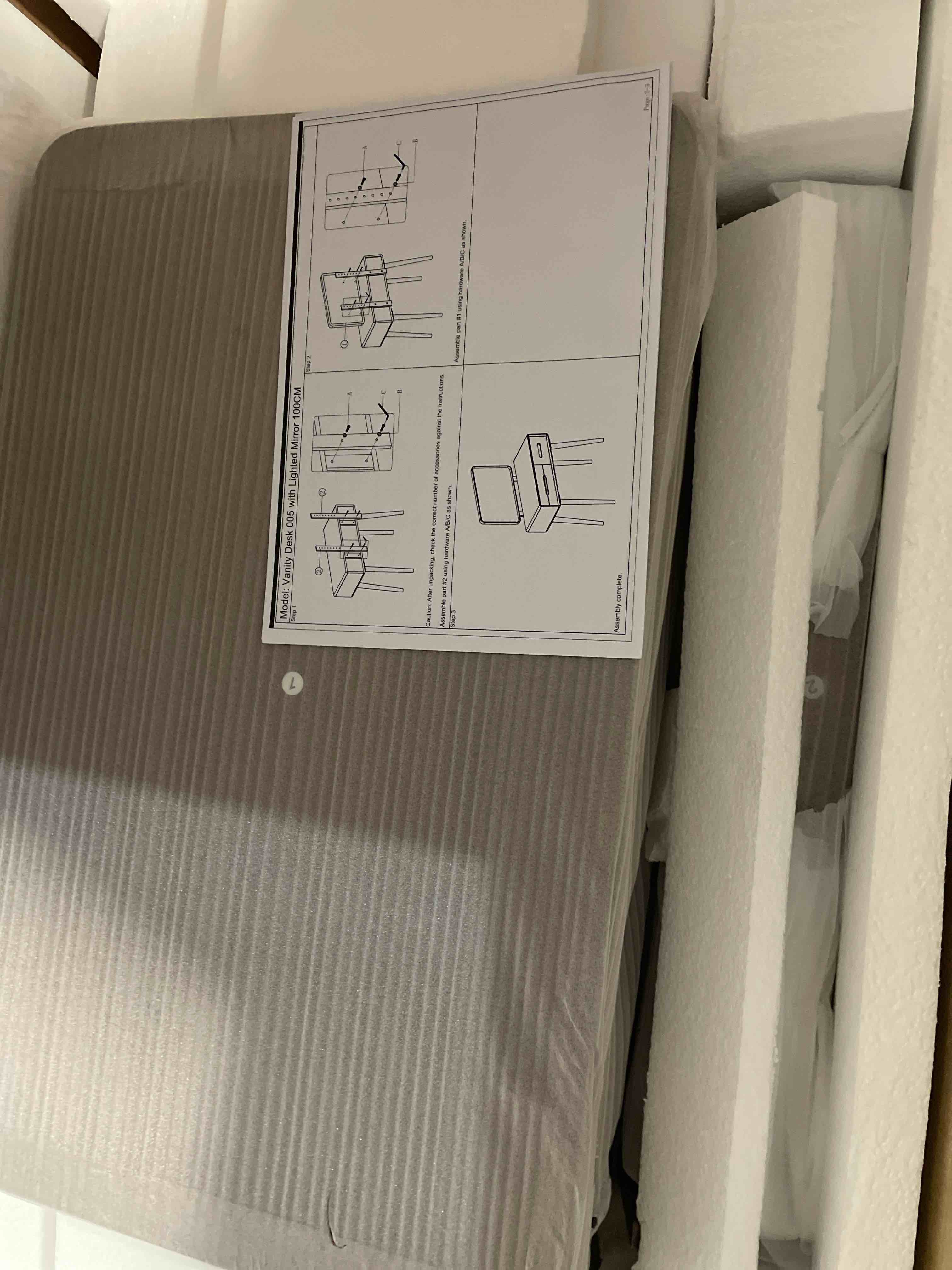 Condition photo showing New/Like New for KungFuWood Natural Wooden Make up Table with Lighted Mirror,Soild Wooddressing Table with 3 Lighting Modes Brightness Adjustable,Drawers,Height Adjustable Mirror,Bedroom,Woman, Girl