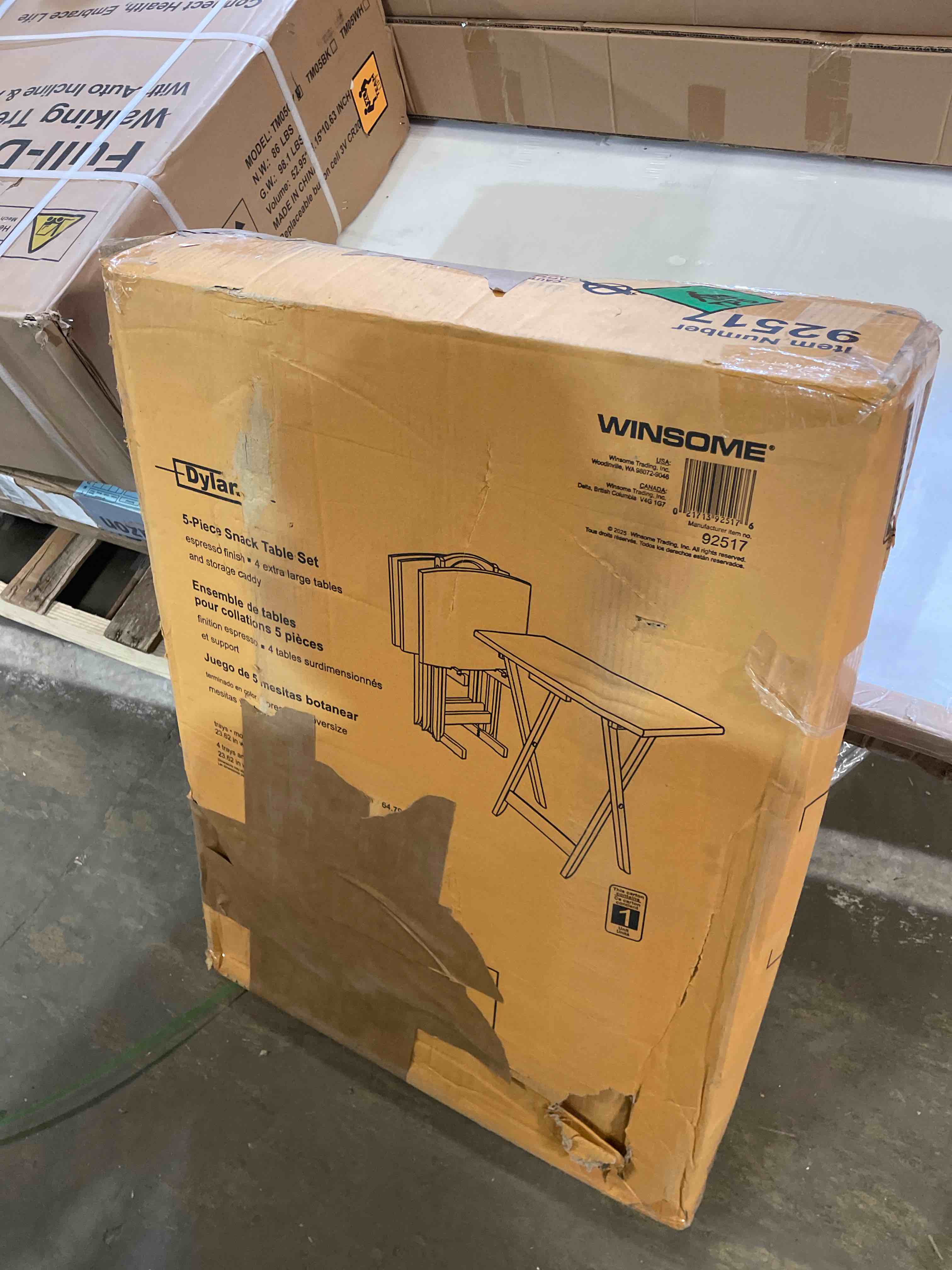 Condition photo showing New/Like New for Winsome Dylan Snack Table Set with Stand, for Living Room, 26", Espresso, Set of 4 Tables