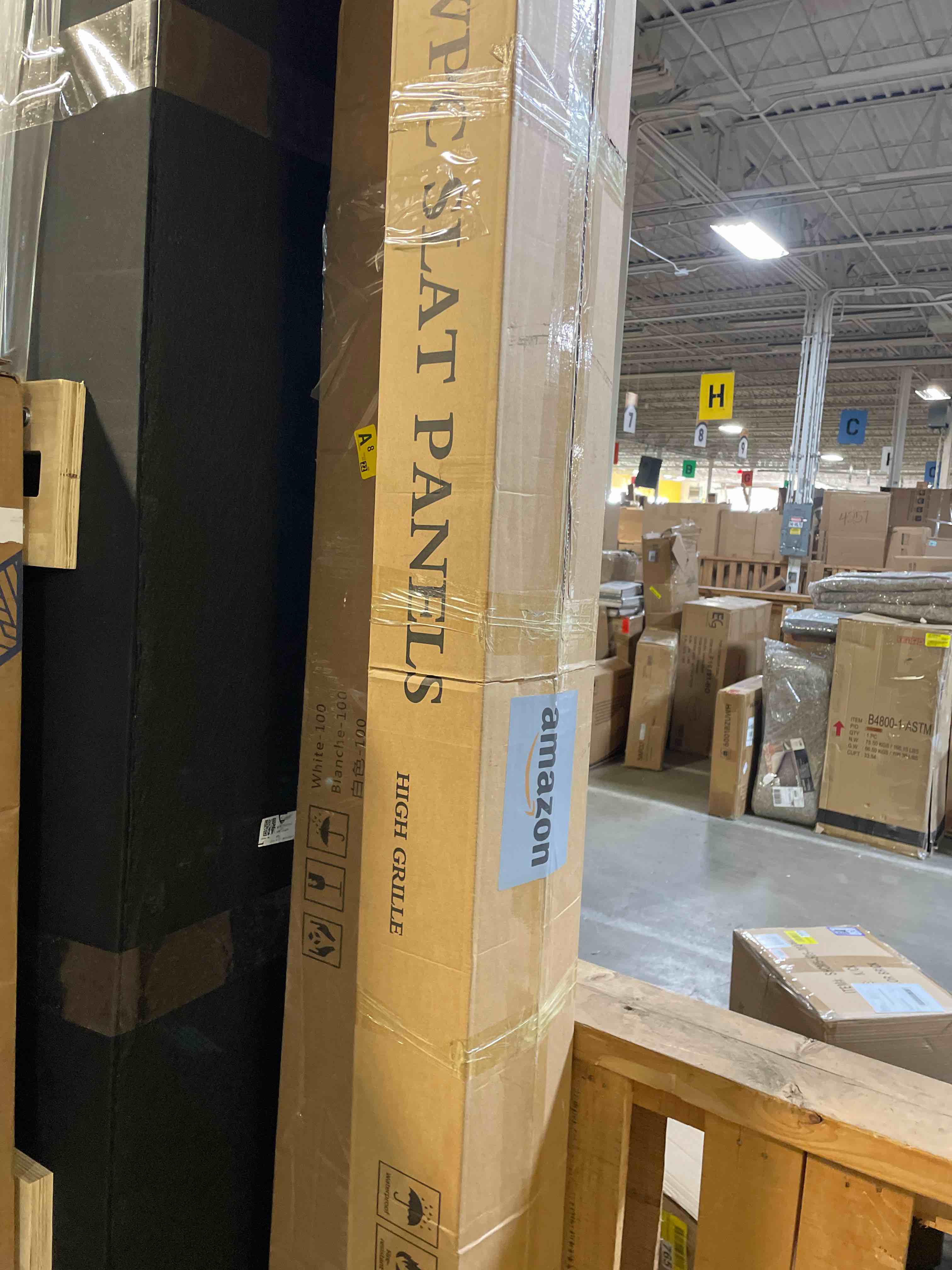 Condition photo showing New/Like New for 8-Pack WPC Wall Panels 108’’ x 6.1’’ 3D Slat Wall Panel Acoustic Wall Paneling for Interior Wall Decor TV Background Kitchen Bedroom Teak