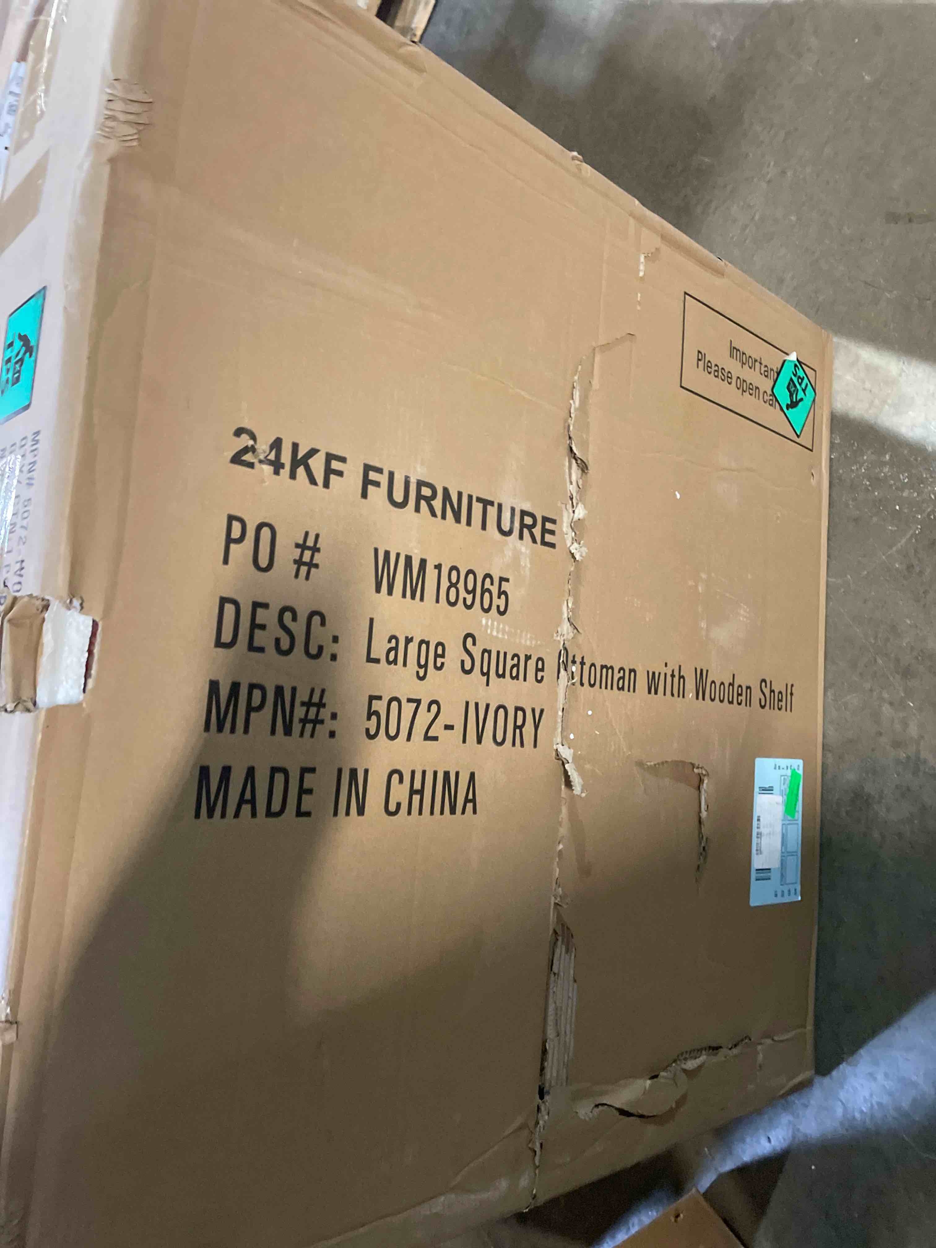 Condition photo showing New/Like New for 24KF Large Square Upholstered Tufted Linen Ottoman Coffee Table, Large Footrest Ottoman with Solid Wood Shelf-Ivory