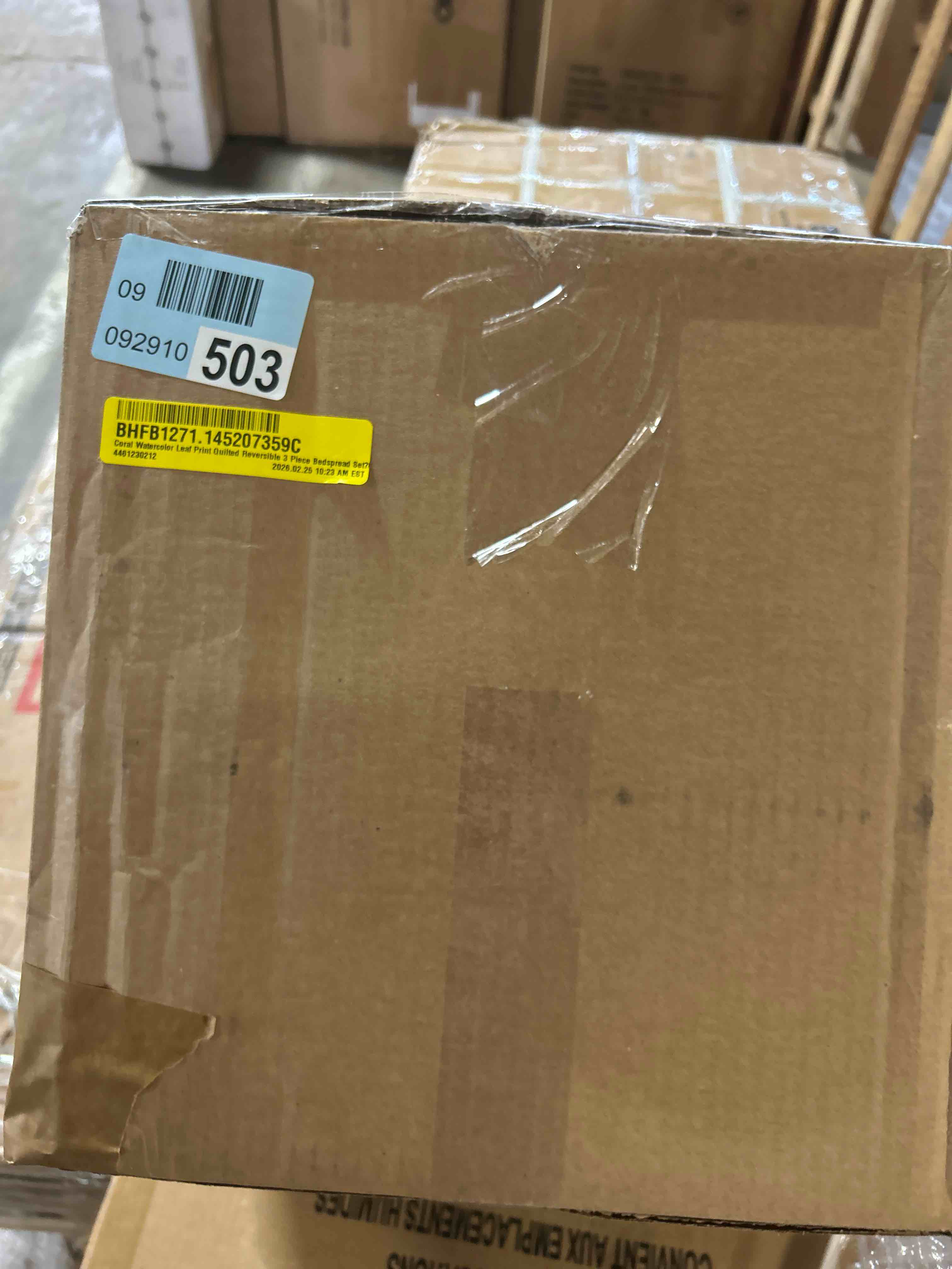 Condition photo showing As Is for Coral Watercolor Leaf Print Quilted Reversible 3 Piece Bedspread Set(blanket only)