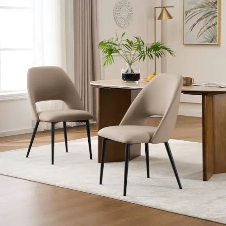 20.1"W Mid-Century Modern Dining Chairs, Fabric/Leather 