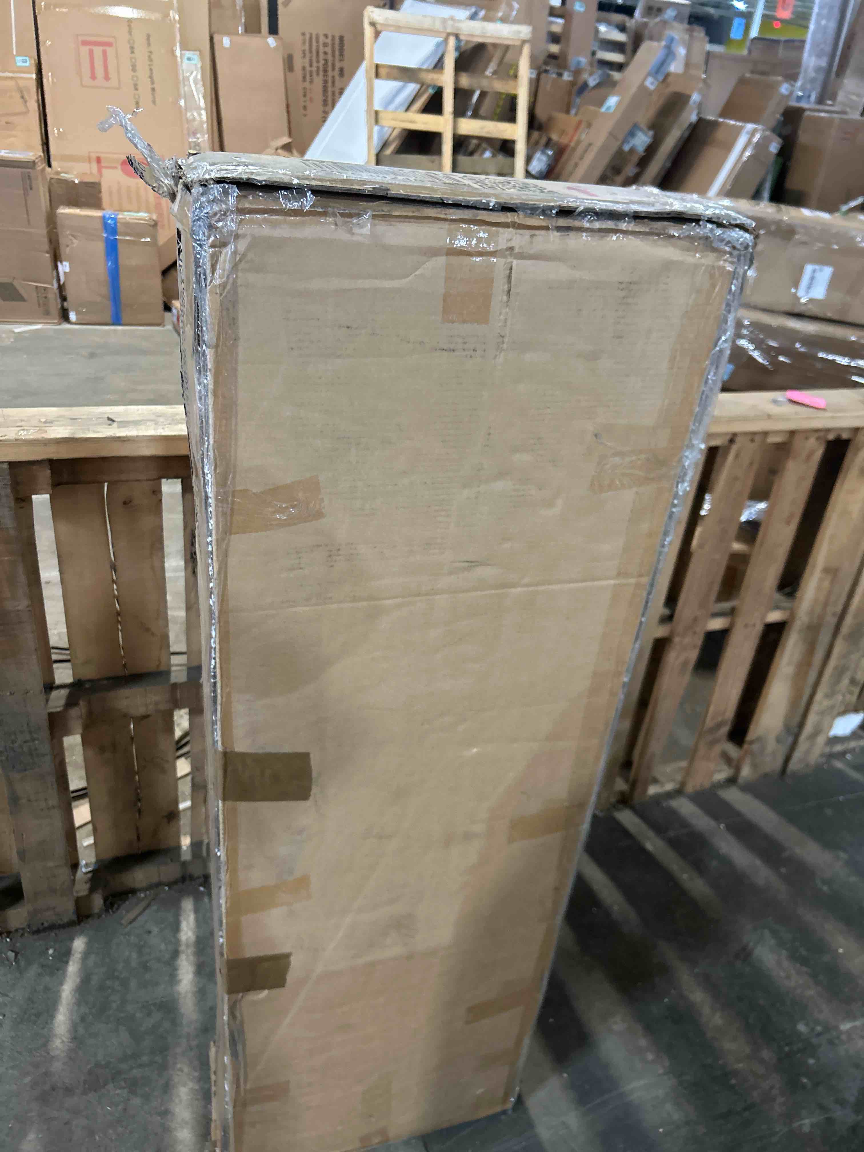 Condition photo showing As Is for AMERLIFE Queen Murphy Bed with Storage & Charging Station, Farmhouse Murphy Cabinet with Foldable Panel, Noisy Free, for Guest Bedroom, Living Room, Office, Distressed White & Barnwood(1 box only)(Incomplete)