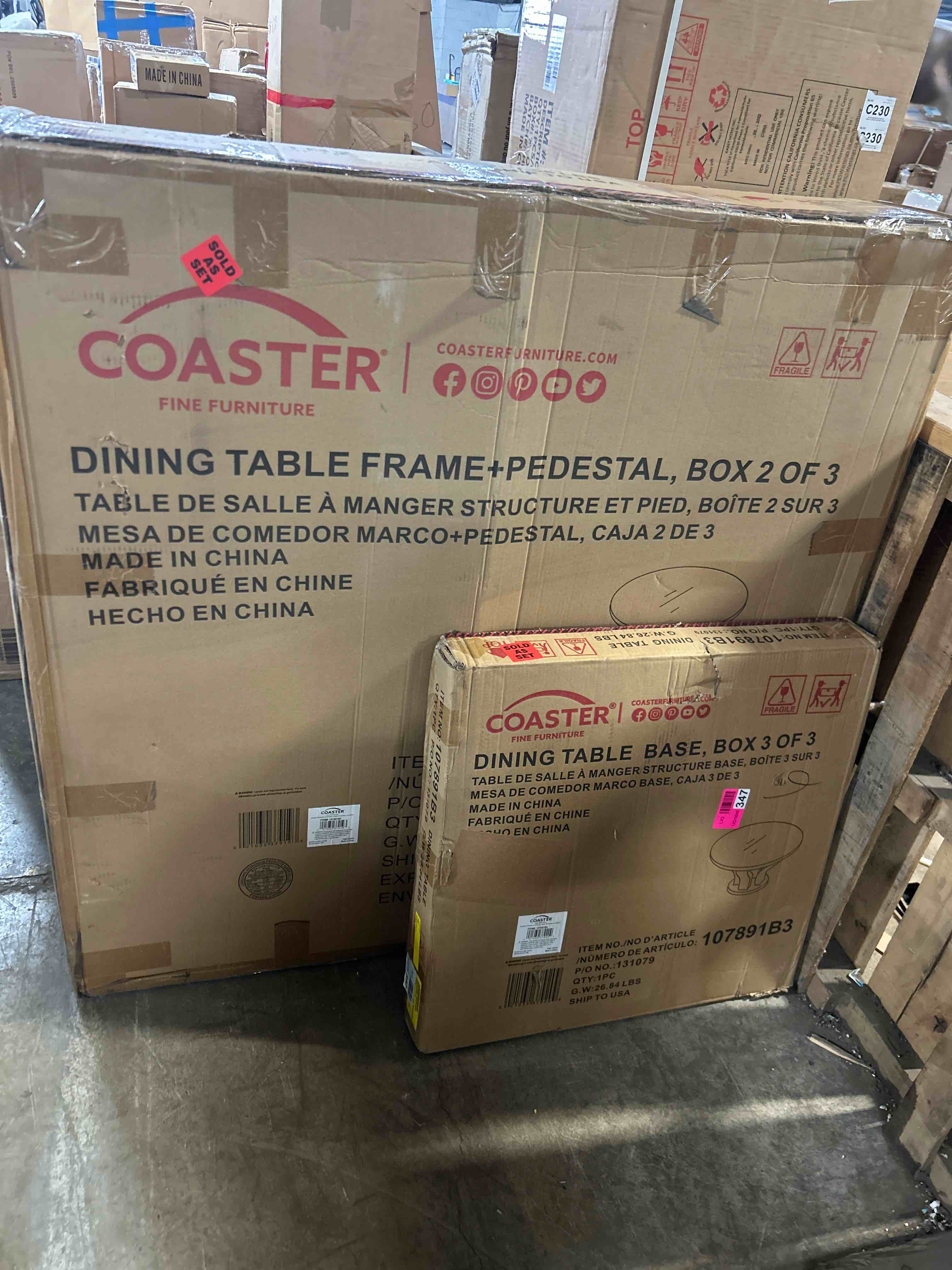 Condition photo showing Good Condition for Davisboro Round Stone Top Metal Base Dining Table(Boxes 3 of 3 and 2 of 3 only missing box 1)