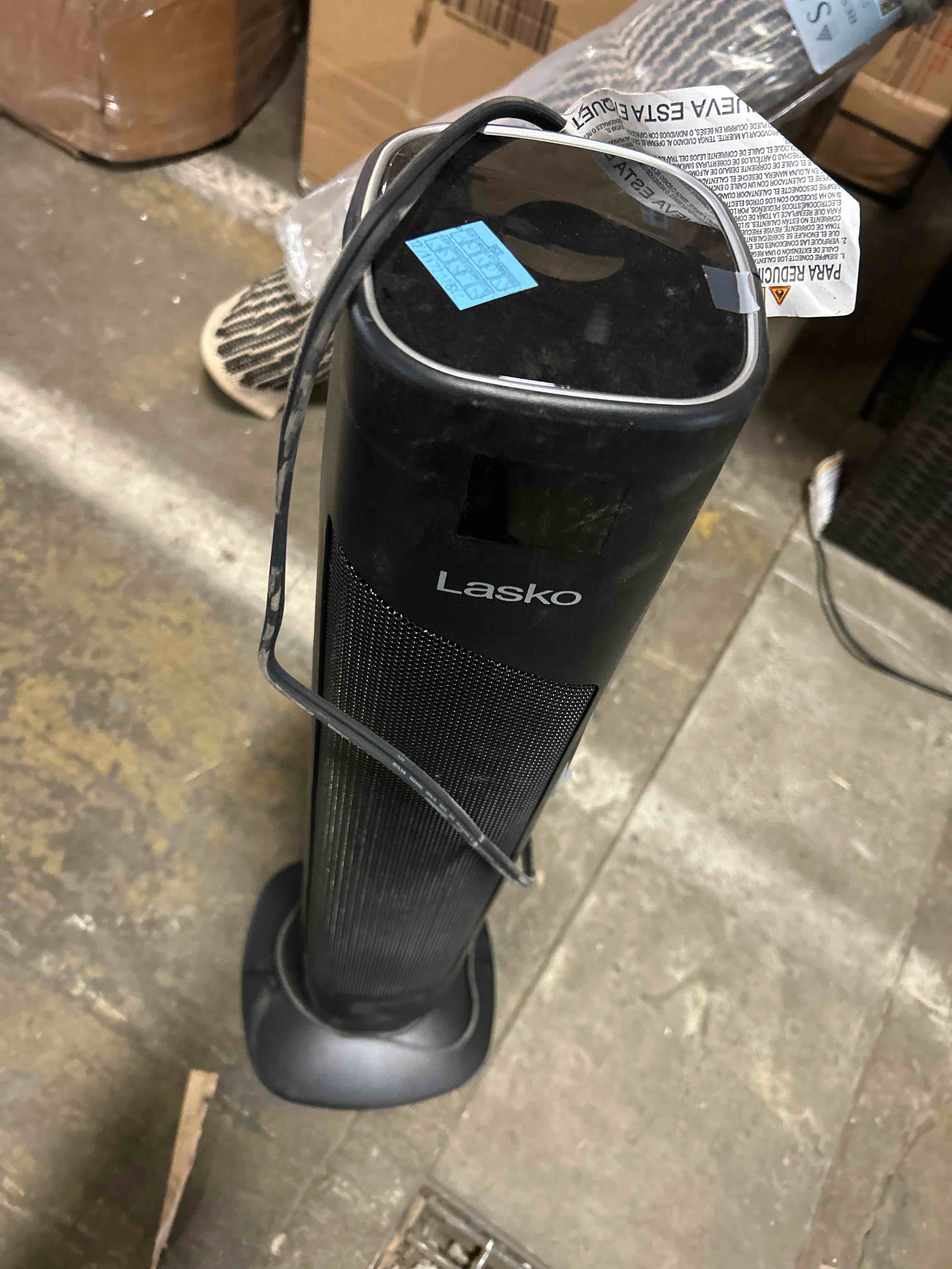 Condition photo showing As Is for Lasko 32" Oscillating Ceramic Tower Space Heater with Remote(No remote)