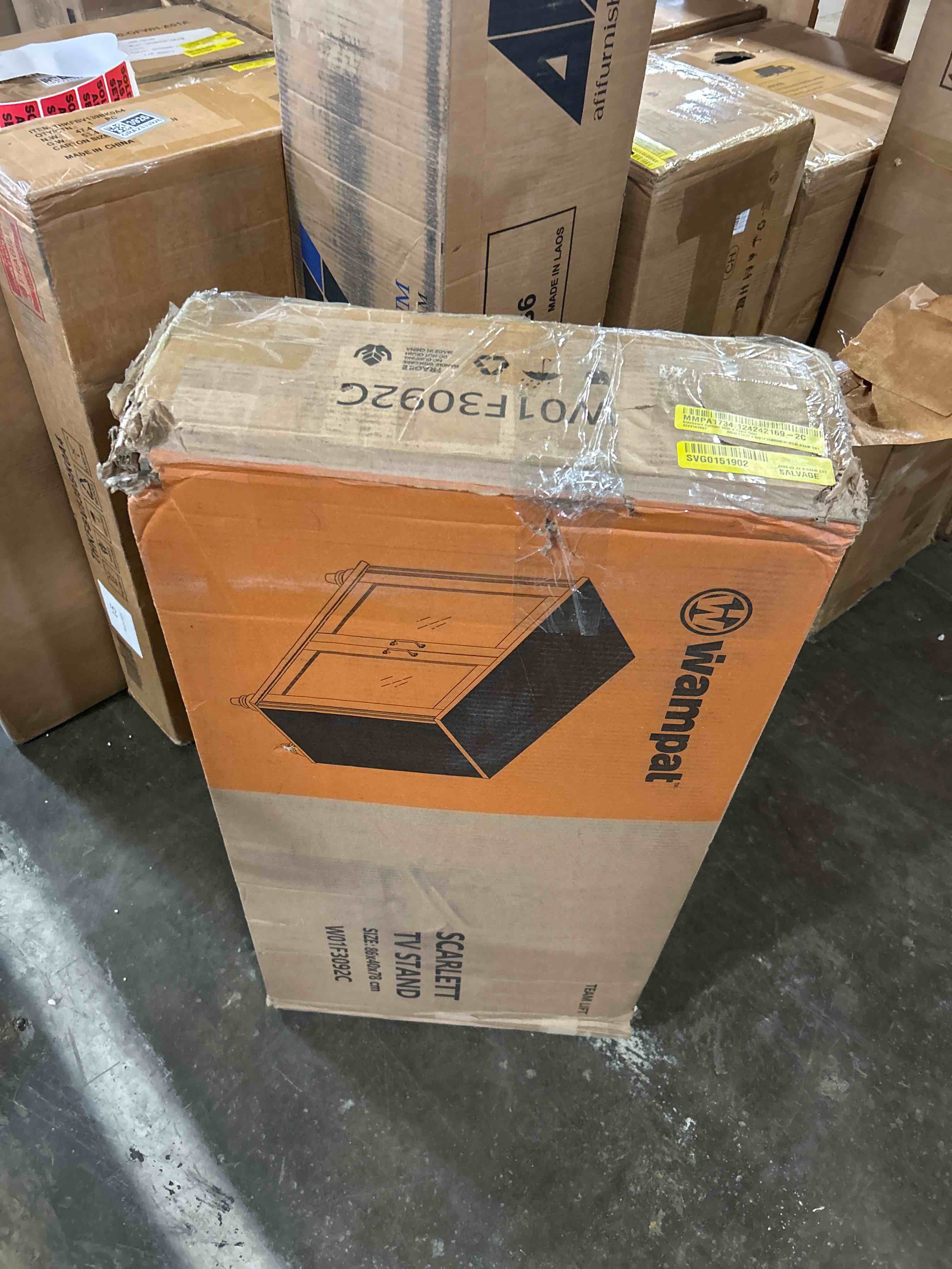 Condition photo showing As Is for WAMPAT Sideboard Buffet Cabinets with 4-Glass Door, Kitchen Storage Cabinets with Charging Station, Wood Coffee Bar Table with Adjustable Shelf & 2 Drawers for Dining Room, Living Room, Oak(1 middle cabinet only)