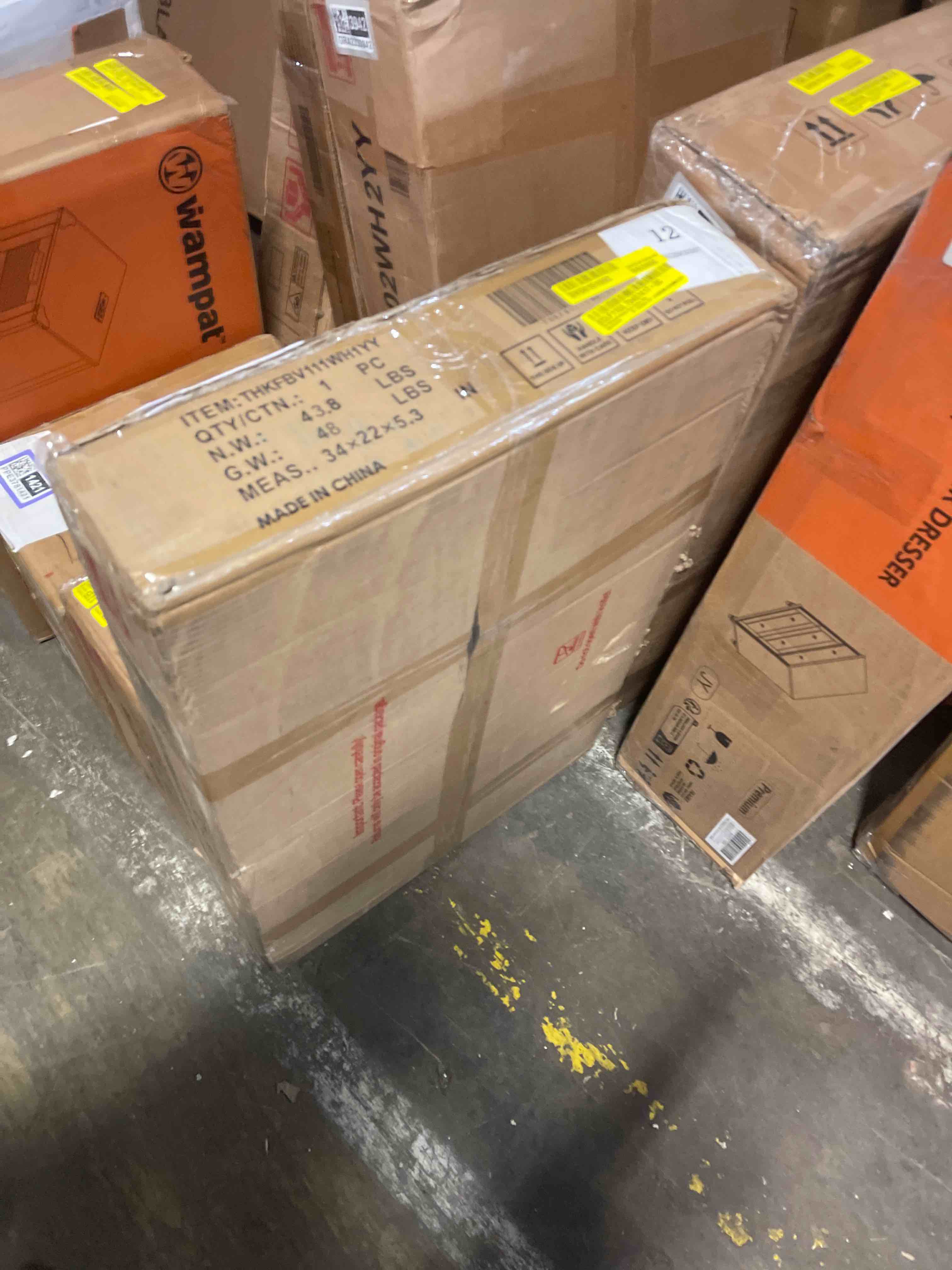 Condition photo showing As Is for eclife 48" Bathroom Vanity Sink Combo Modern Metal Stand Cabinet W/Bottom Shelf & Storage Side Cabinets Brown Round Vessel Sink & Water Save Faucet & Pop Up Drain, Rustic Brown (A09)