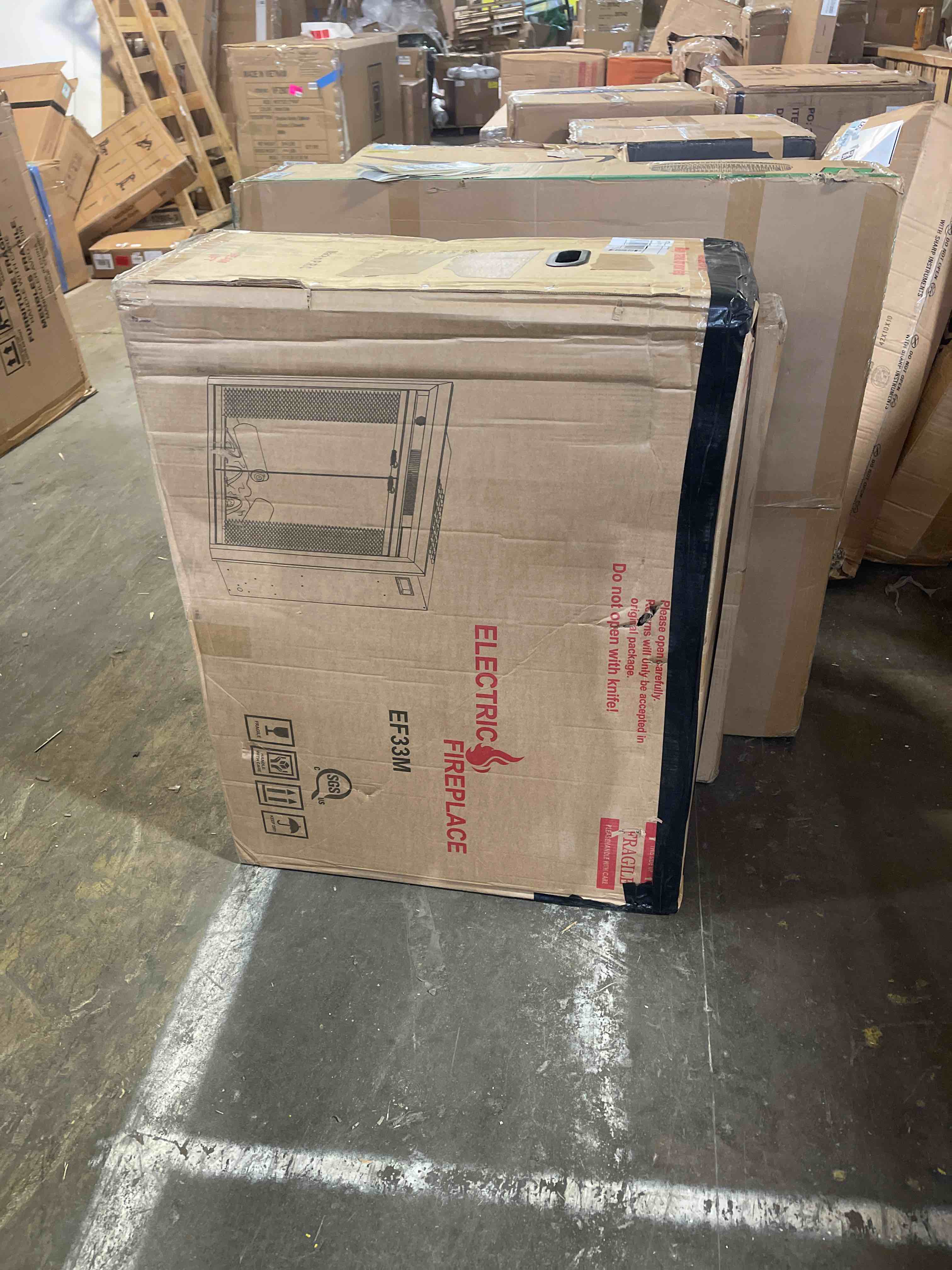 Condition photo showing New/Like New for 36 in. W Antique Electric Fireplace Insert with 9 in. D, 3-Flame Colors, Timer and Remote Control