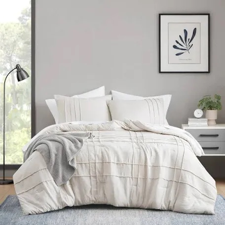 harris soft washed pinch pleated comforter set(box been opened)(grey)