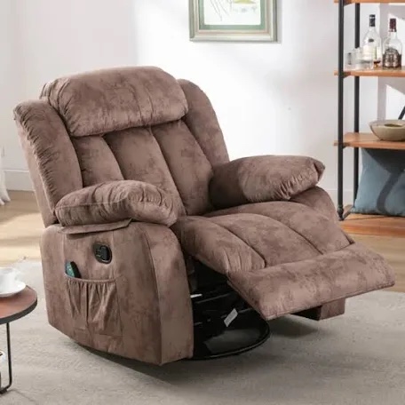 37.4" wide contemporary compact microfiber swivel rocker manual