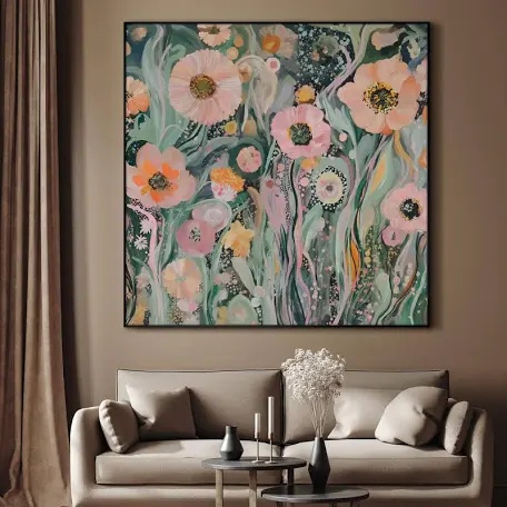 extra large wall art fabric print  whimsical garden bloom, colorful