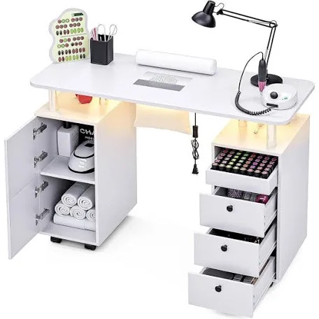 nail desk for nail tech with electric dust collector, rolling manicure(box has been opened and damaged )