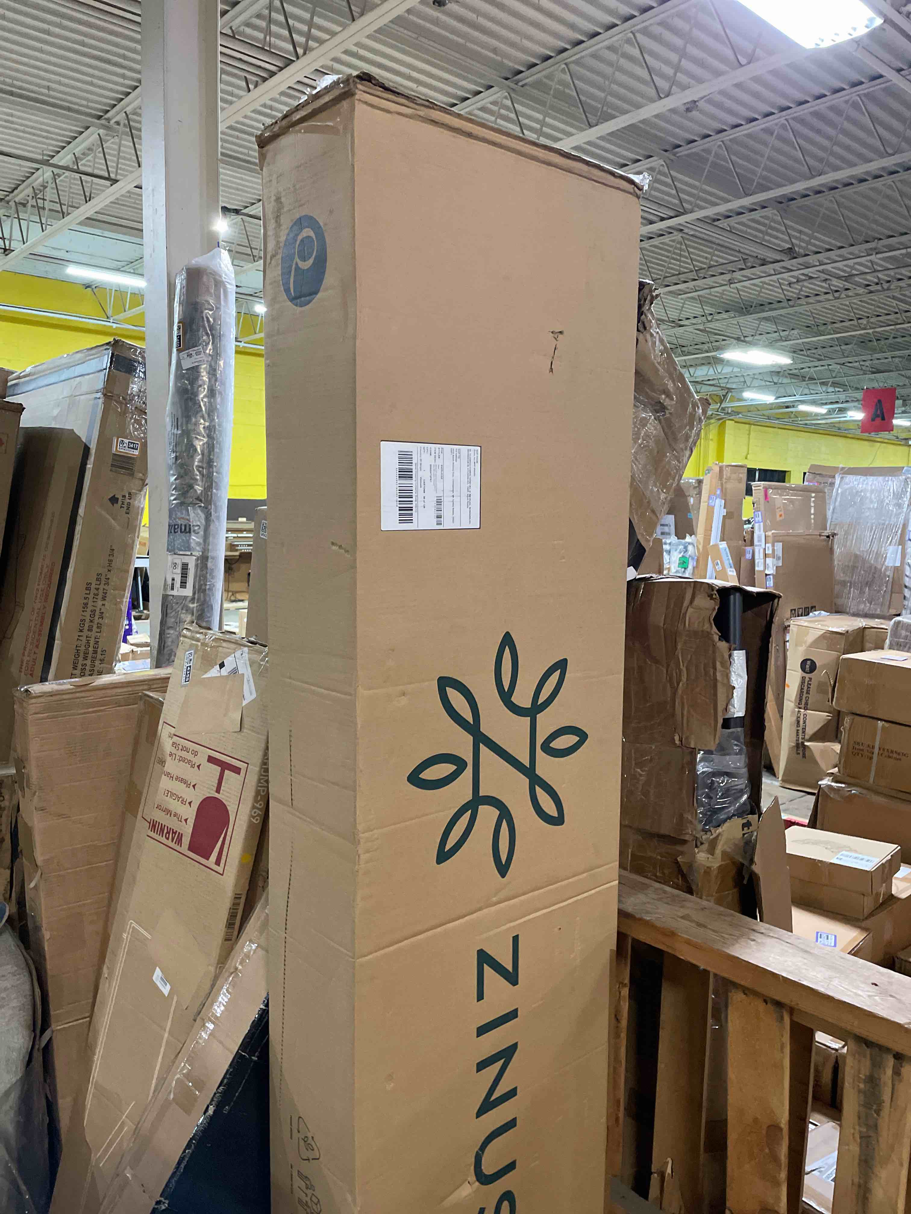 Condition photo showing New/Like New for Zinus Allen Mid Century Wood Platform Bed Frame, Solid Wood Foundation, Wood Slat Support, No Box Spring Needed, Easy Assembly, Queen