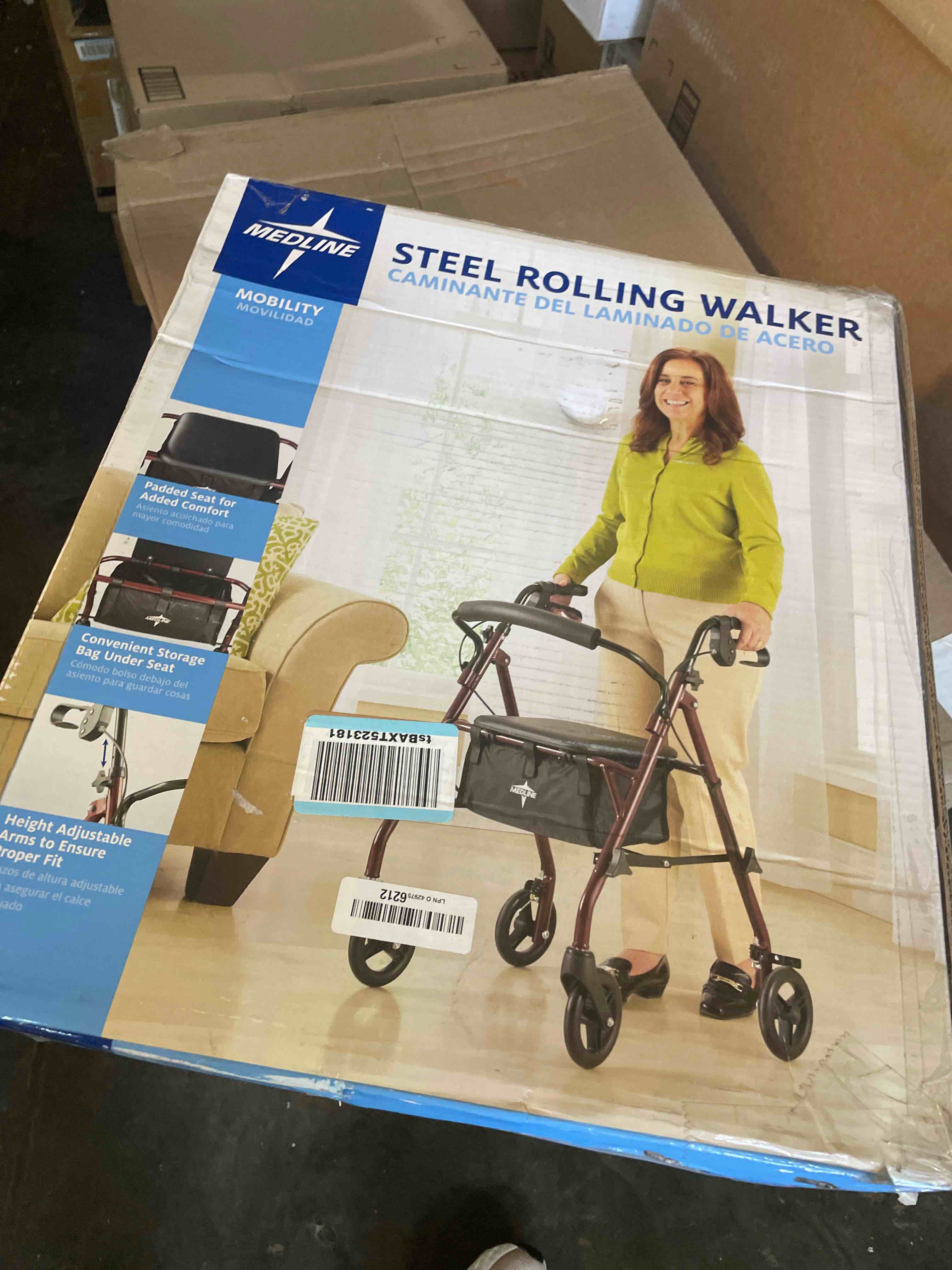 Condition photo showing Good Condition for Medline Steel Rollator Walker with Seat, Burgundy, 350 lb. Weight Capacity, 6” Wheels, Foldable, Adjustable Handles, Rolling Walker for Seniors, Walker for Mobility Impaired
