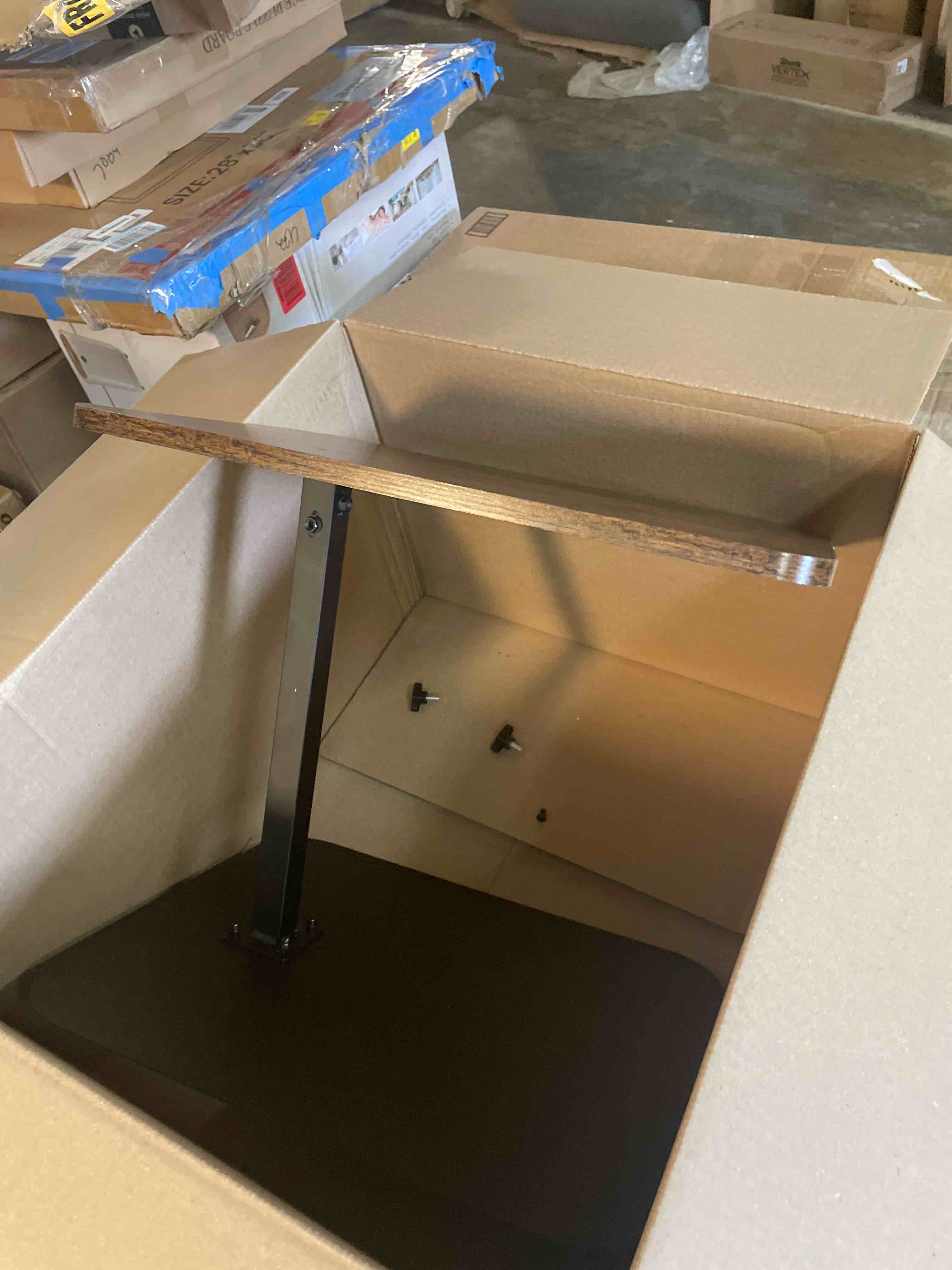 Condition photo showing Good Condition for Side Table Sofa Tray for Couch Heavy Metal Base Swivel/Adjustable Height, Sofa Bed Bathroom Study TV Tray C Shaped End Table Food Snack Trays for Eating 11.8*15.7 in Standard Brown