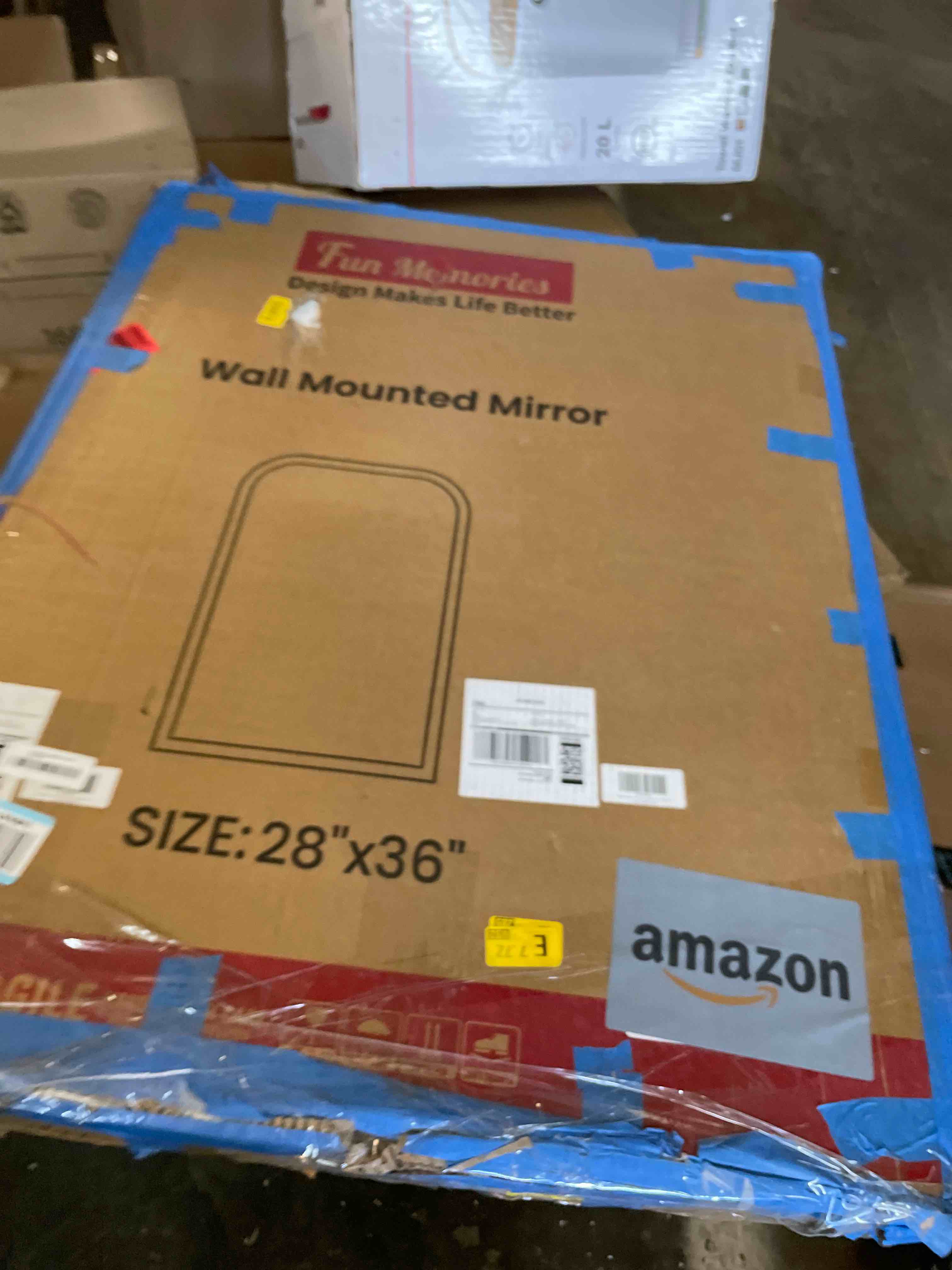 Condition photo showing New/Like New for 36"x28" Arched Wood Bathroom Mirror - Handcrafted Modern Farmhouse Bathroom Mirror with Tempered Glass&Natural Wood Frame, Anti-Fog Decorative Vanity Mirror for Bedroom, Living Room, Spa & Home Decor