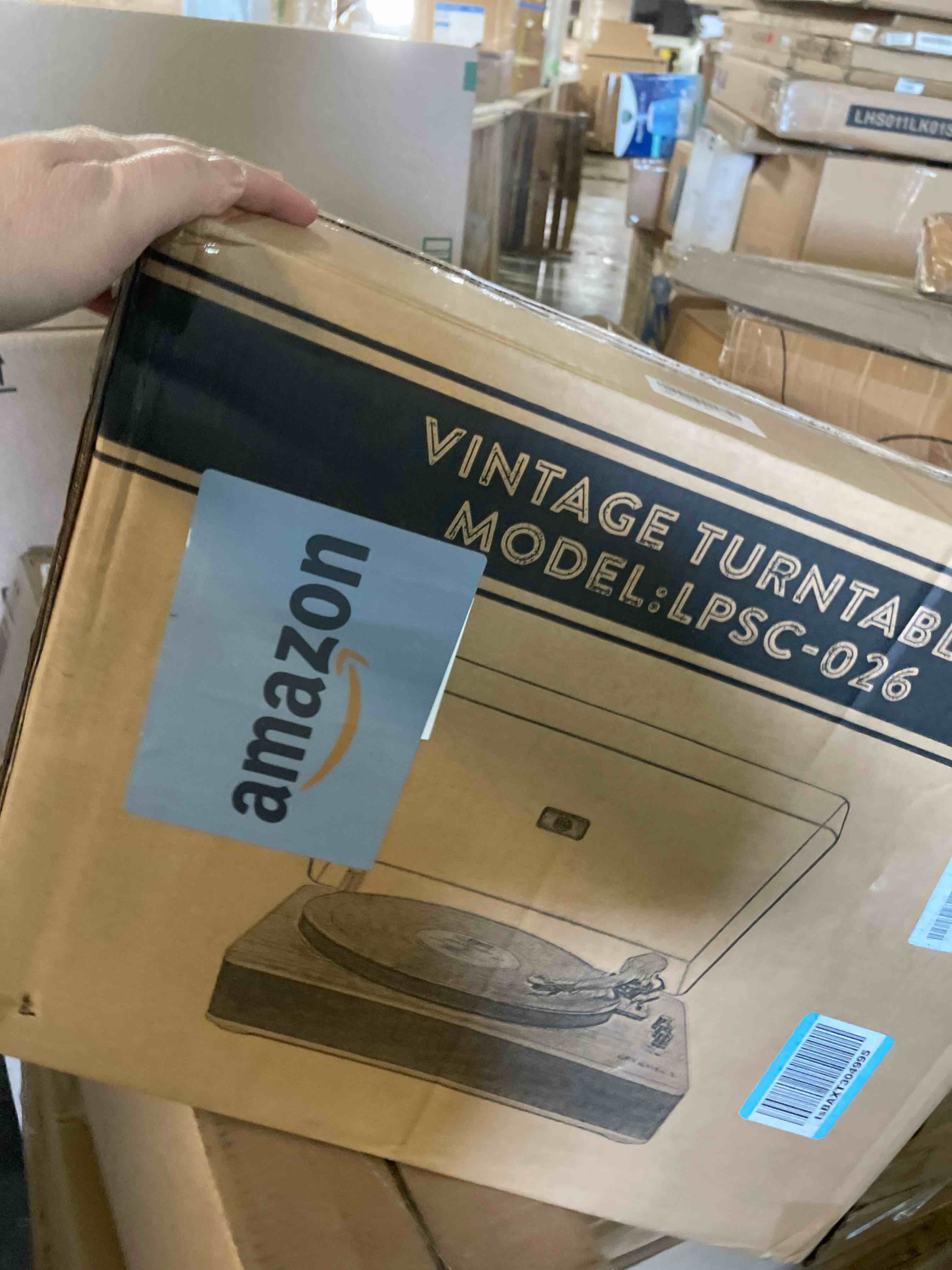 Condition photo showing New/Like New for LP&No.1 Record Player with Stereo Speakers, 3-Speed Belt-Drive Turntable for Vinyl Records with Wireless Playback and Auto-Stop,Walnut Wood