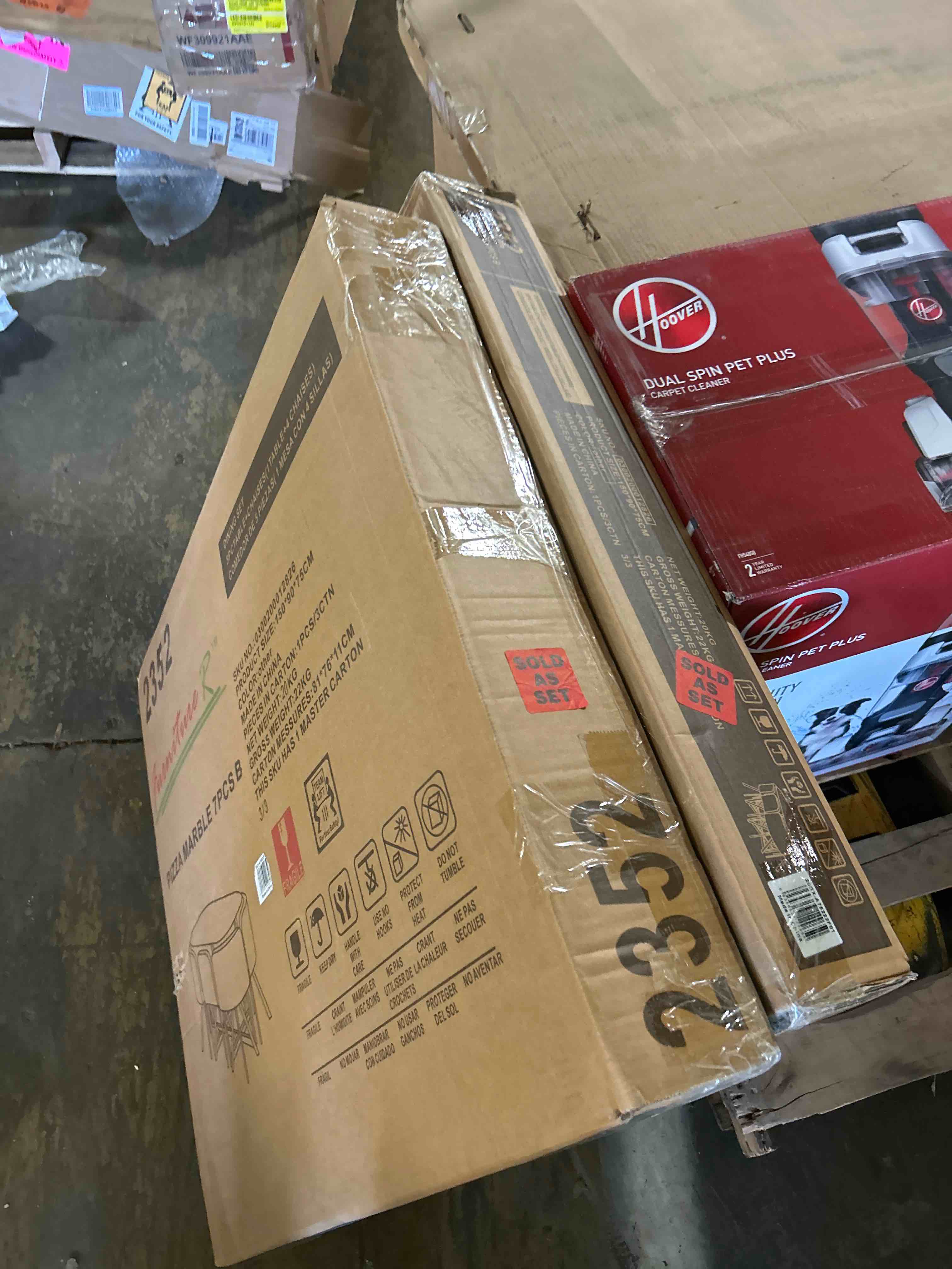 Condition photo showing As Is for 7-Piece Dining Table Set for 6,Modern Dining Room Table Set for 6 with Cushioned Chairs,59" Wood Kitchen Table Set for Home, Apartment,Office,Conference Room,Small Spaces, Space-Saving(2 of 3 boxes Only)