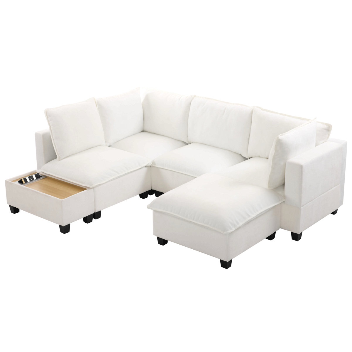 Fabian 90" Modular Sectional Sofa with Hidden Charging Ports & Ottoman