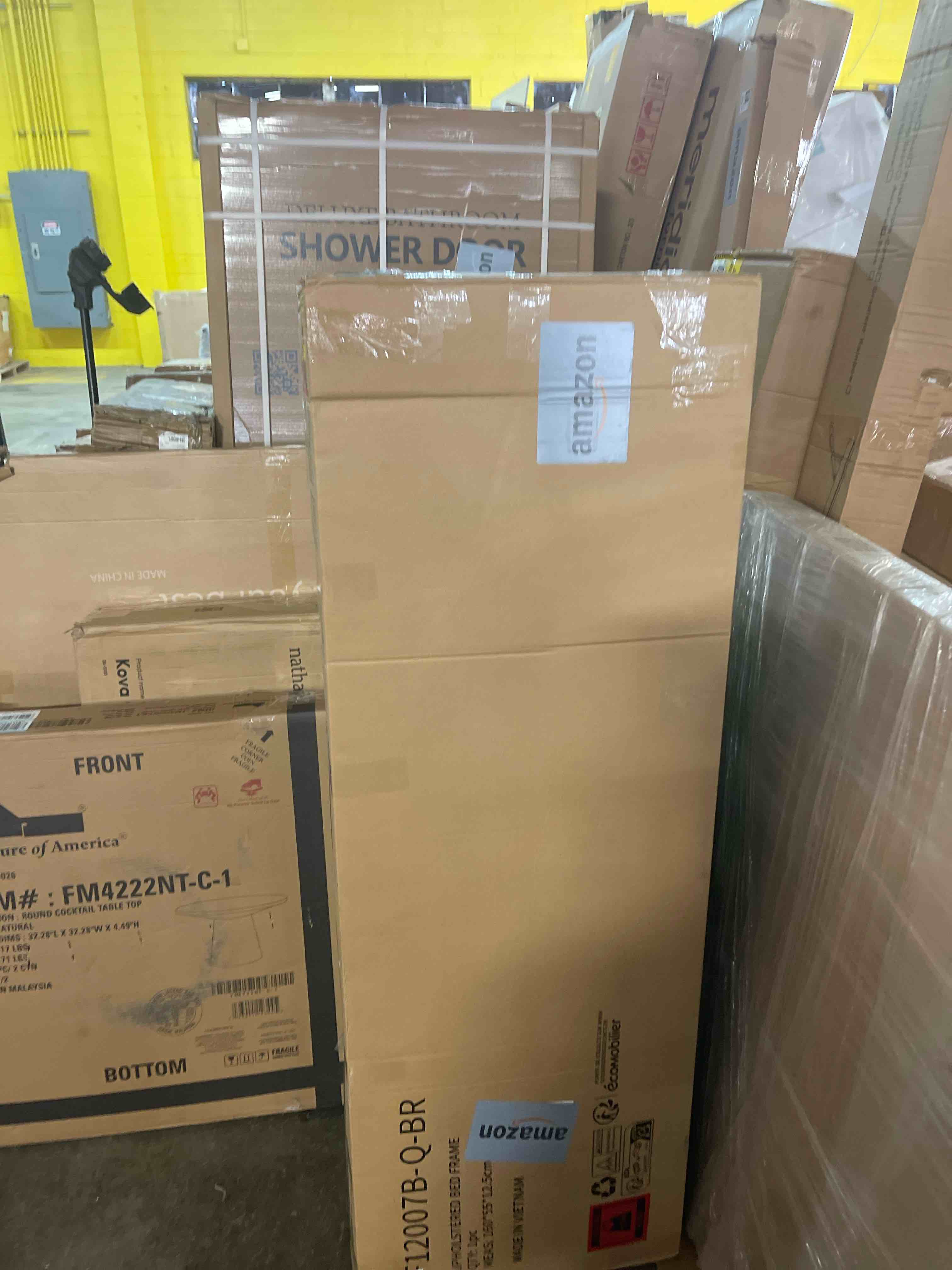 Condition photo showing As Is for FLEXISPOT 51” King Bed Frame with LED Lights, Charging Station & Storage Shelf, Elegant Corduroy Upholstered Platform Bed with Tall Wingback Headboard, No Box Spring Needed, Beige