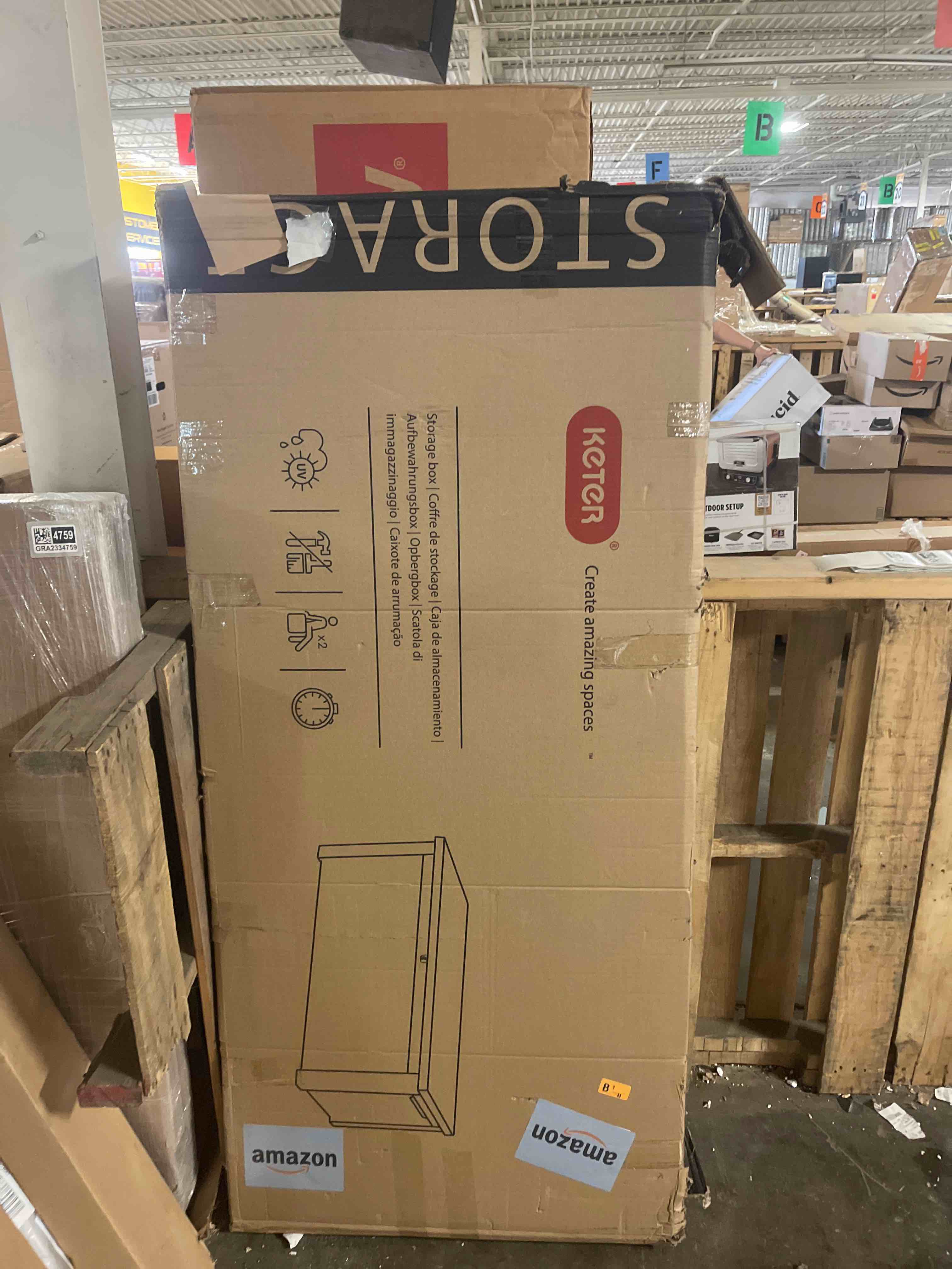 Condition photo showing New/Like New for Outdoor Storage Box Waterproof, 320 Gallon Lockable Resin Deck Box Large, Patio Storage Bin for Pool Accessories Cushion Furniture, Garden Tools, UV-Resistant Outside Delivery Grey