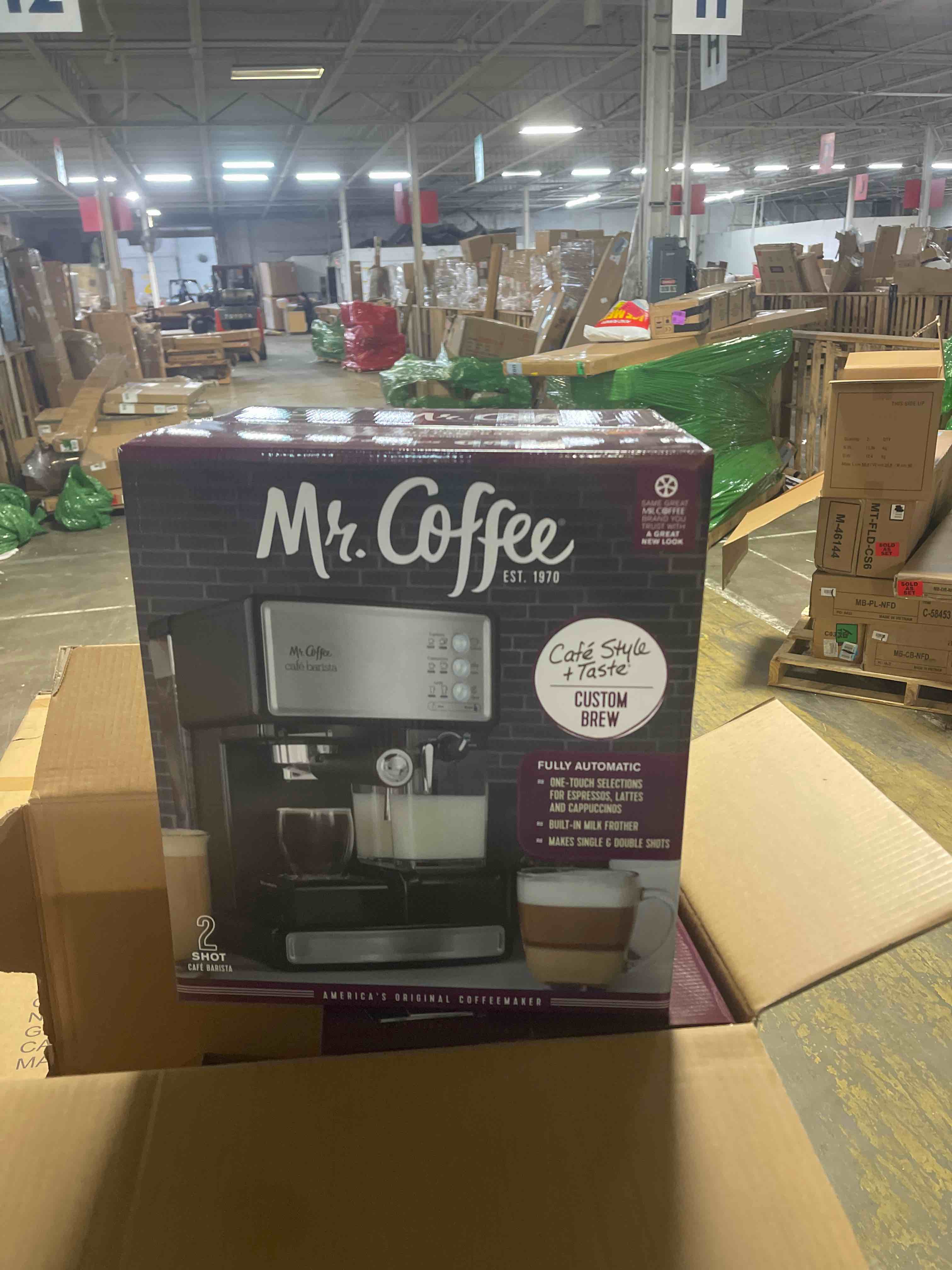 Condition photo showing New/Like New for Mr. Coffee New Cafe Barista Black & Silver Premium Espresso/Latte/Cappuccino Maker