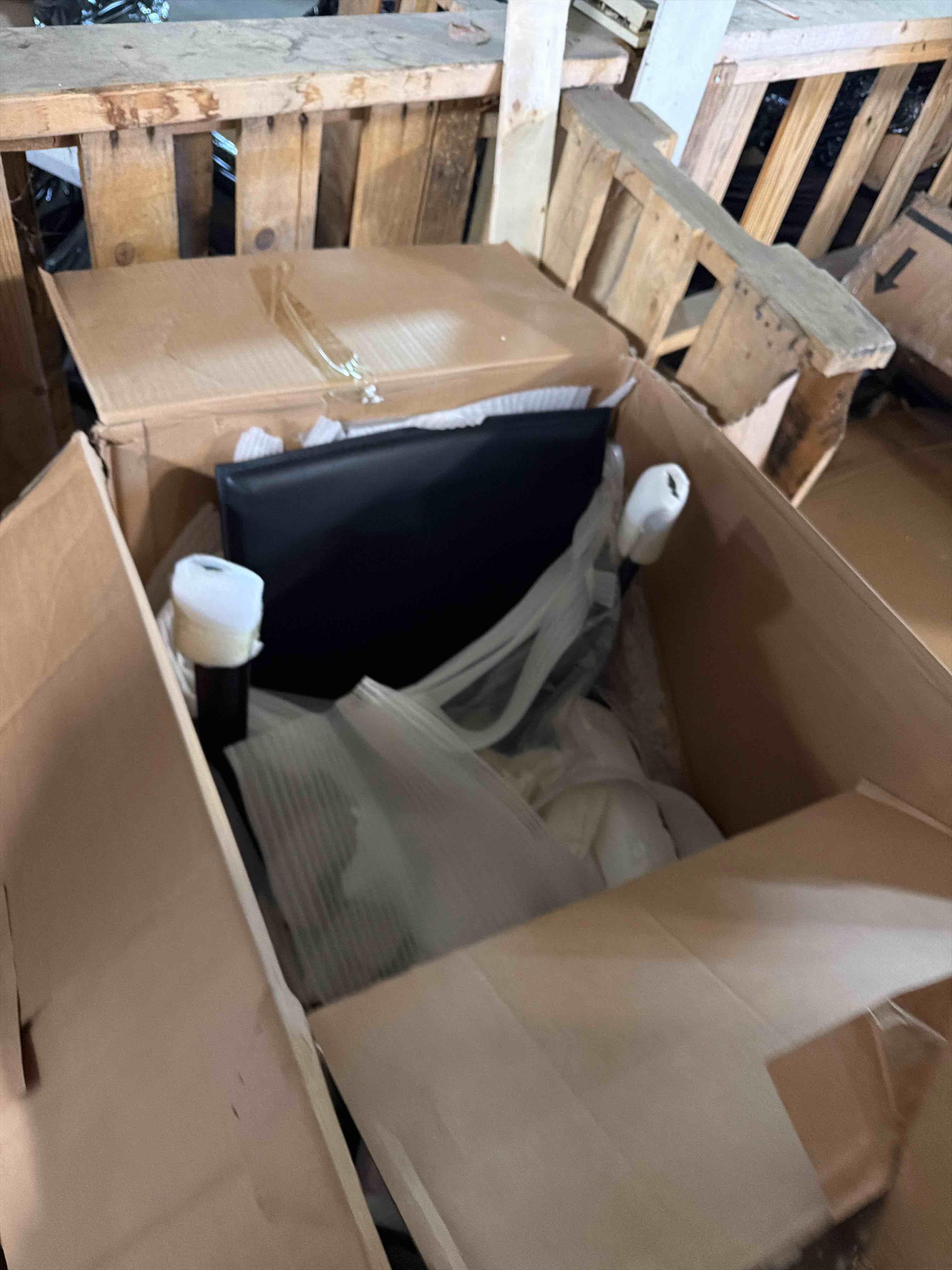 Condition photo showing As Is for Modern Dining Chair Set of 4 Black Faux Leather with Metal Frame and Tapered Legs for Kitchen and Living Room, Sturdy Plywood Construction, Comfortable Foam Padded Seats,