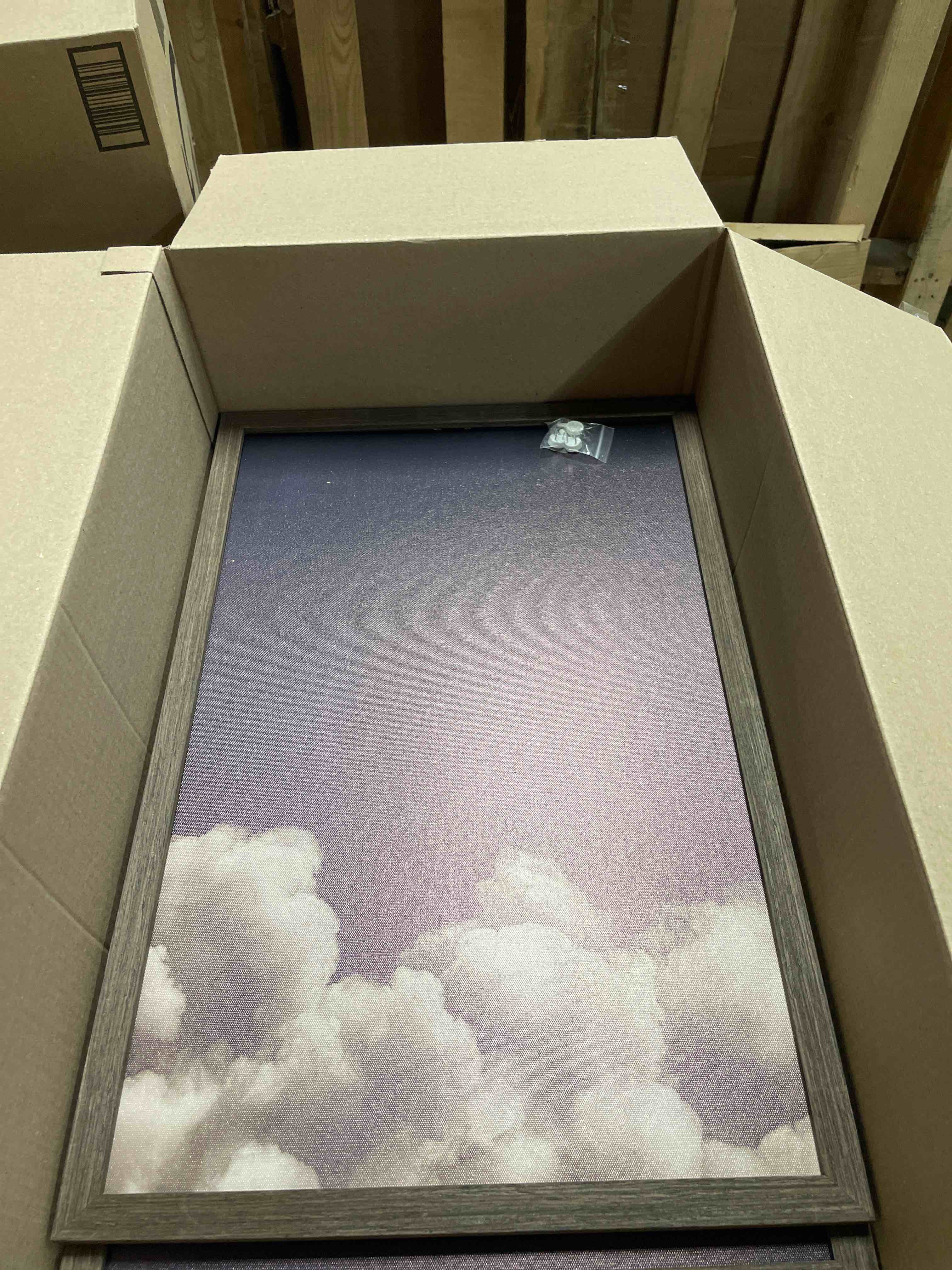 Condition photo showing New/Like New for MUDECOR Framed Canvas Print Wall Art Vintage Cloudscape Dark Moody Sky with Floating Clouds Illustrations Modern Art Decorative Chic for Living Room, Bedroom, Office - 24"x36"x2 Black