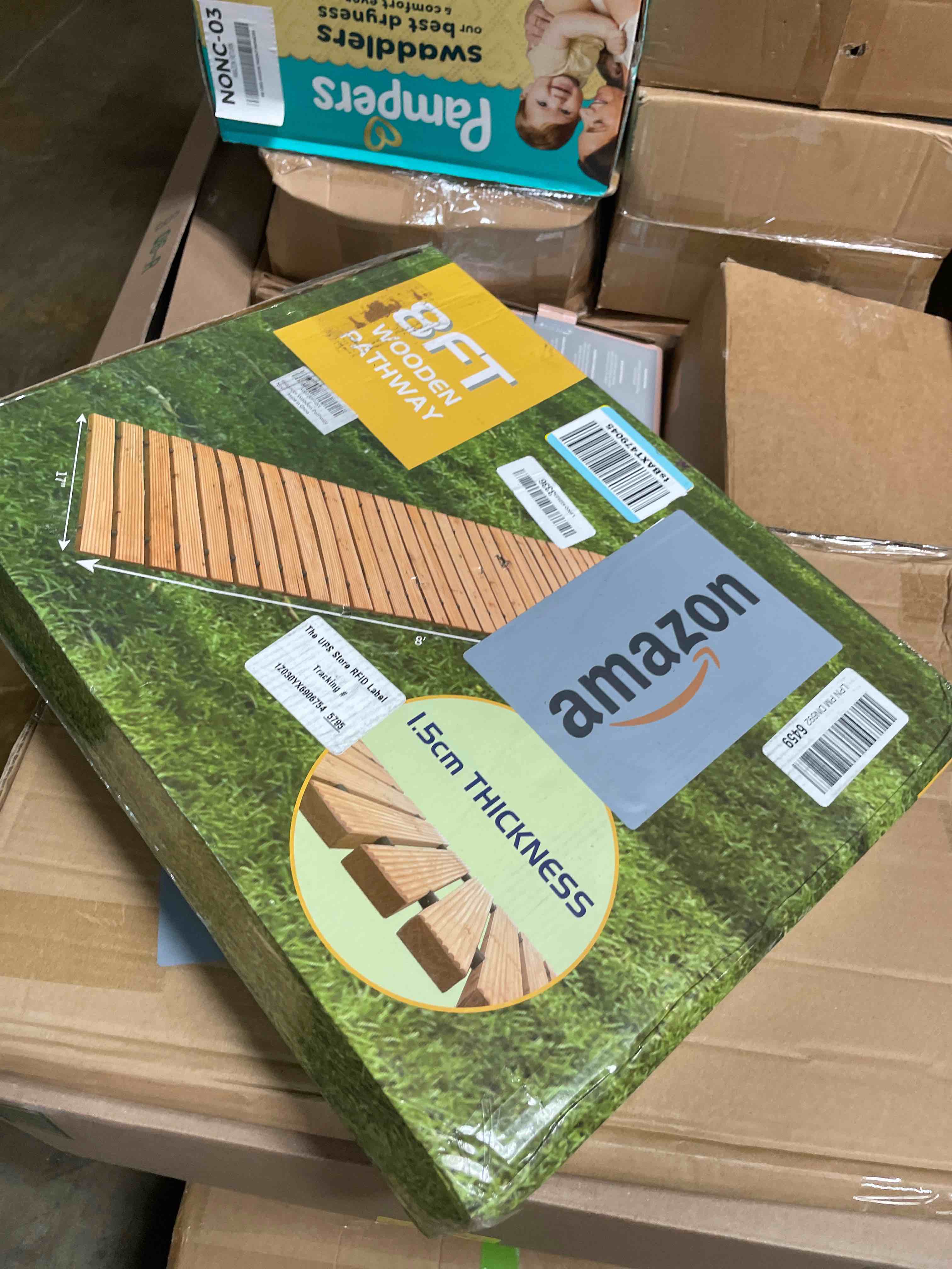 Condition photo showing Good Condition for RELIANCER 8' Wooden Garden Pathway,Outdoor Roll Out Cedar Straight Walkway,Patio Path Decorative Garden Boardwalk Walkways,Weather-Resistant Roll Up Beach Wood Road Floor,Wedding Party Pathways 8' Natural-straight