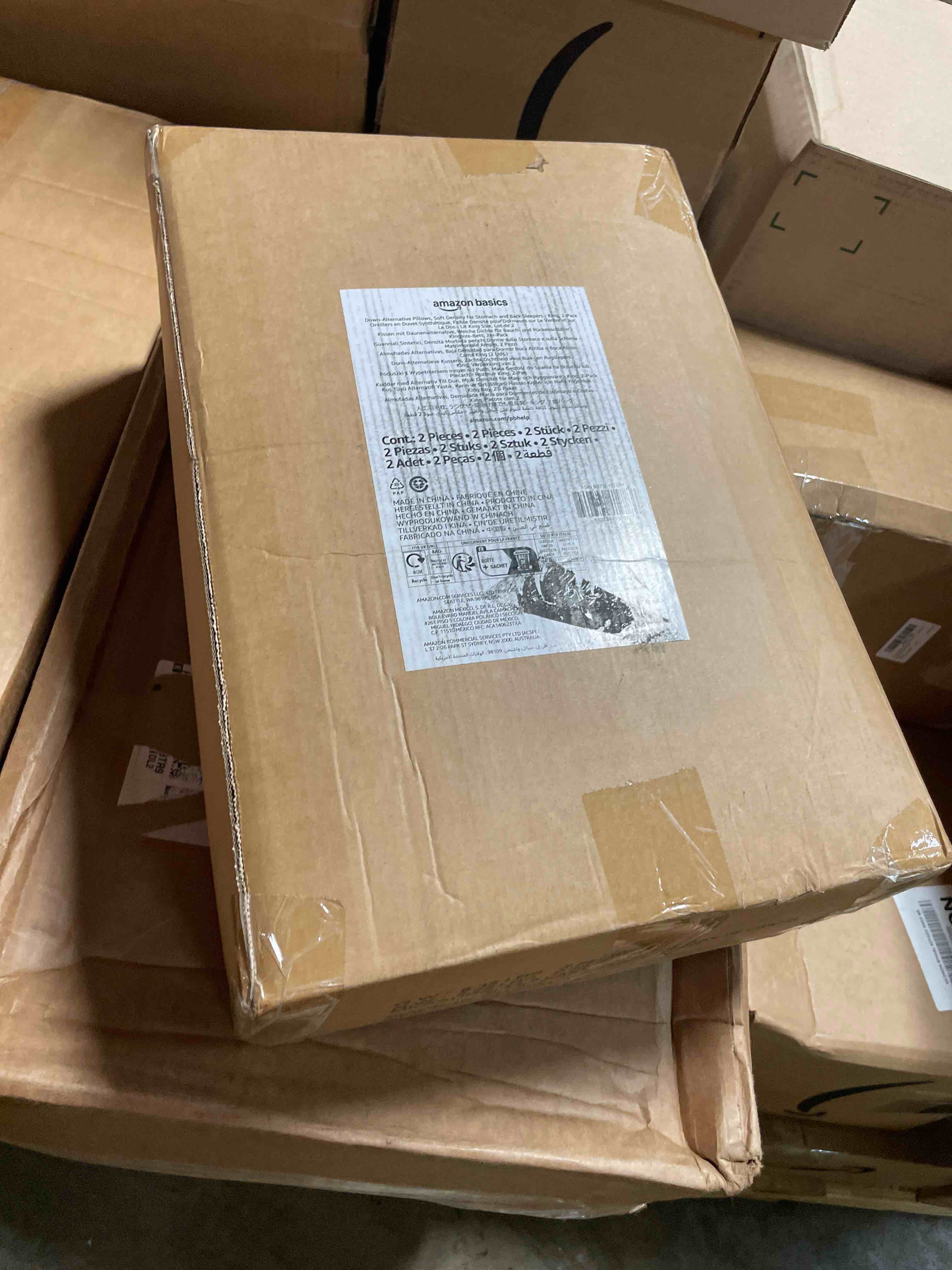 Condition photo showing New/Like New for Amazon Basics Down-Alternative Pillows for Stomach and Back Sleepers, Soft Density, 20 x 36 inches, 2-Pack, White King (Pack of 2) Soft