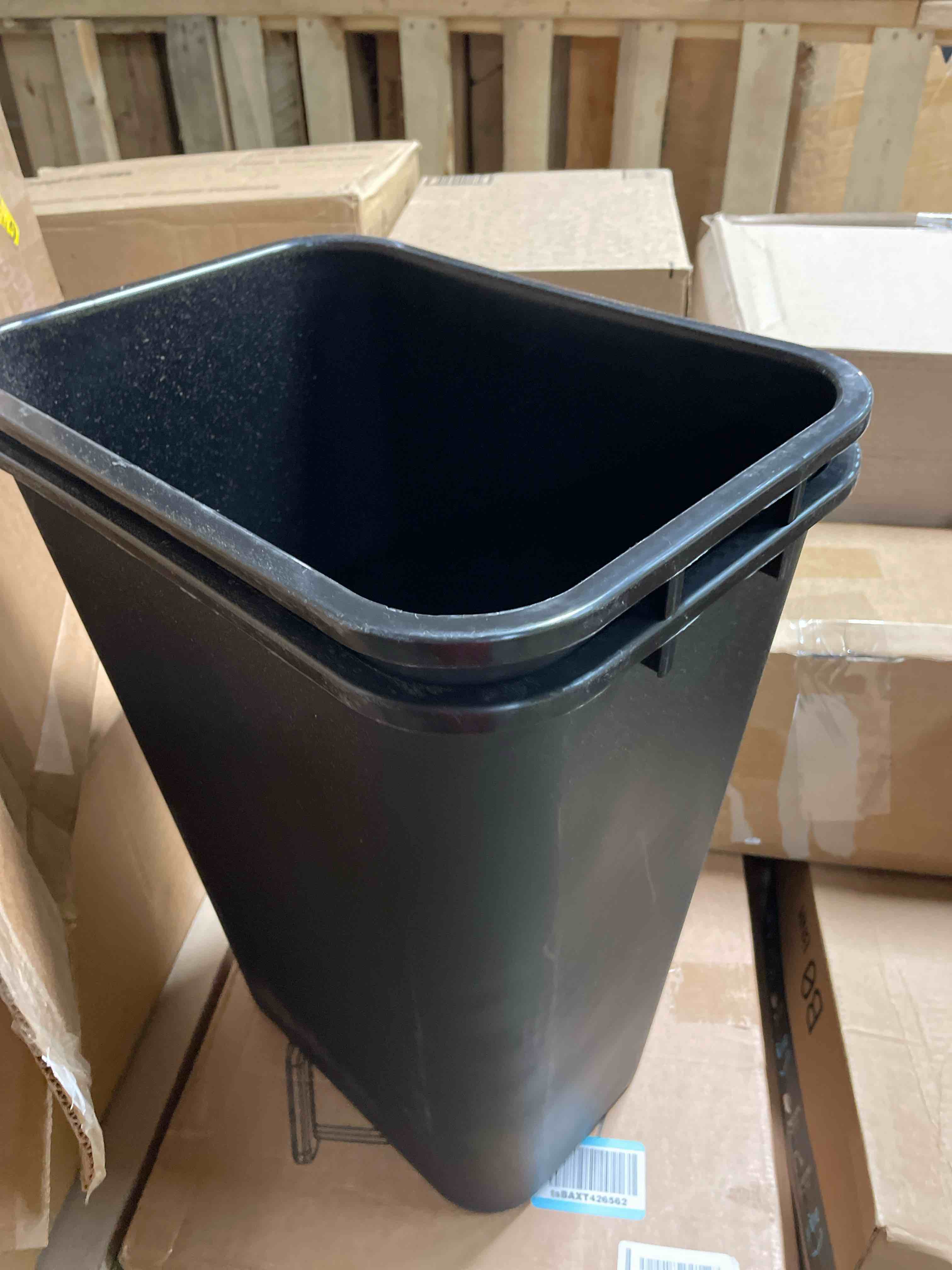 Condition photo showing Good Condition for (x2))Rubbermaid Commercial Wastebasket Trash Container, 41QT/10.25 GAL, Plastic, Black, Stackable Trash Can for Bedroom/Bathroom/Office, Fits Under Desk/Sink/Cabinet 10.25 Gallons Black 1