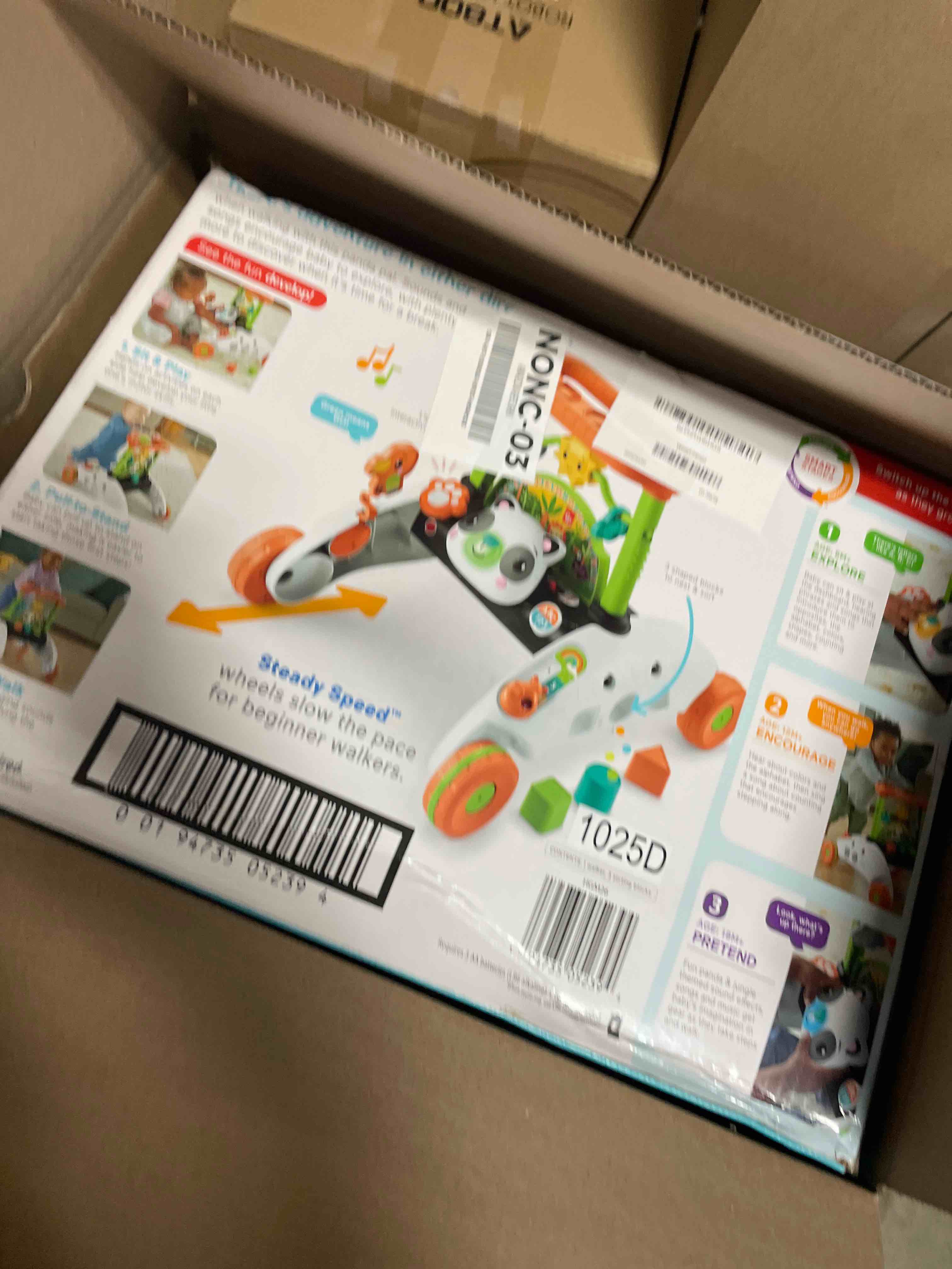 Condition photo showing New/Like New for Fisher-Price Baby Push Toy 2-Sided Steady Speed Panda Walker Musical Learning Activity with 3 Blocks for Infants Ages 6+ Months (Amazon Exclusive)