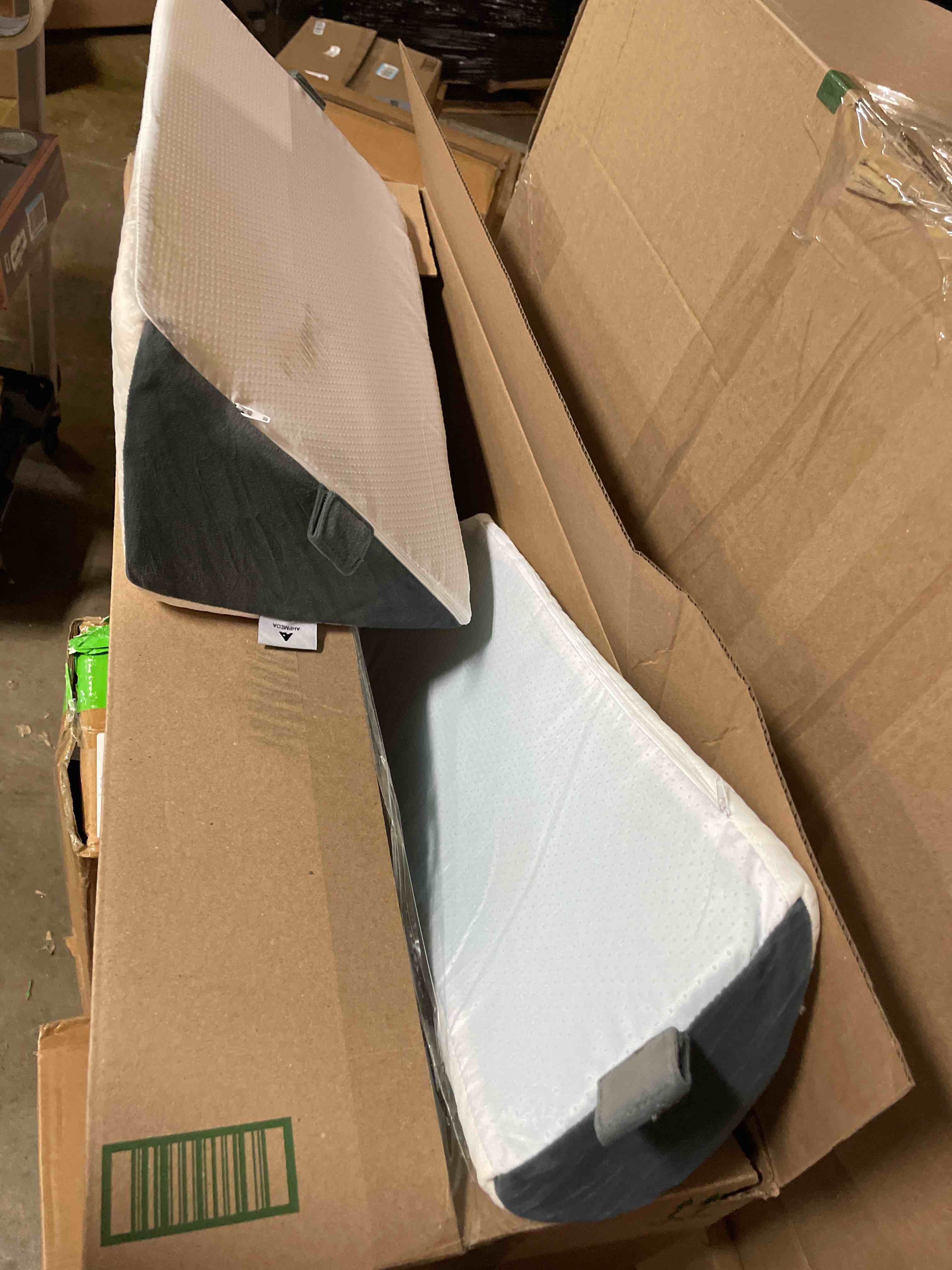 Condition photo showing As Is for ONLY TWO PIECES!Wedge Pillow Set for After Surgery, 4 PCS Bed Wedge Pillow for Sleeping, Memory Foam Orthopedic Back Pillow for Pain Relief and Acid Reflux, Adjustable Post Surgery Pillow Grey Grey 4 PCS