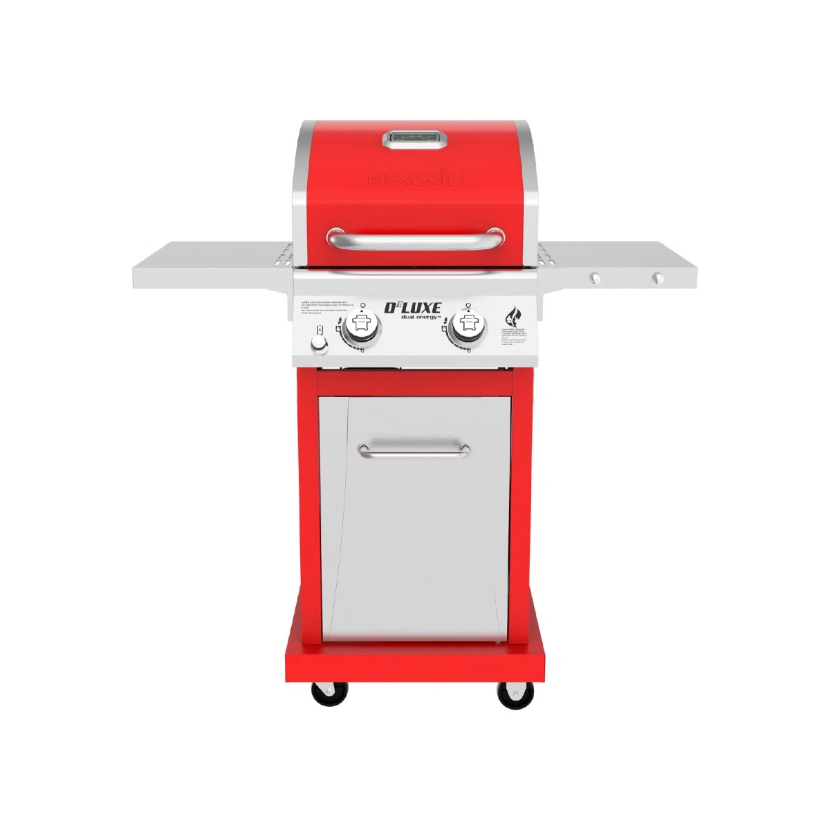 Red Deluxe 2-Burner Gas Grill with 401 SQ In Grate, 28000 BTUs, Stainless Steel Control Panel, Foldable Side Table, Liquid Propane, Portable With Rolling Wheels, Built In Thermometer, Warming Rack, Overall Dimensions 22.44"D x 42.52"W x 46.46"H, (Item Is Brand New In Box)