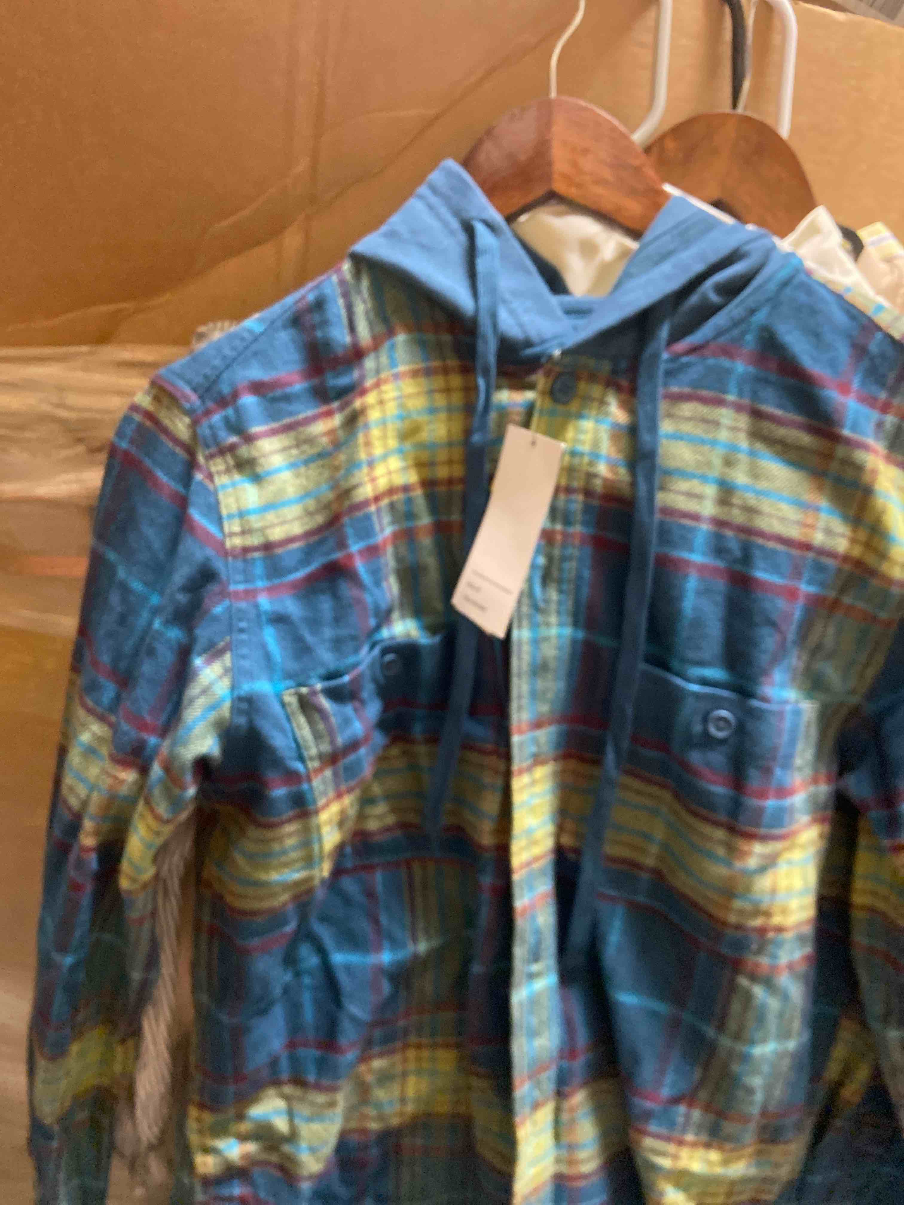 Condition photo showing New/Like New for men's checked print long sleeve hooded flannel shirt - original use™ dark blue s