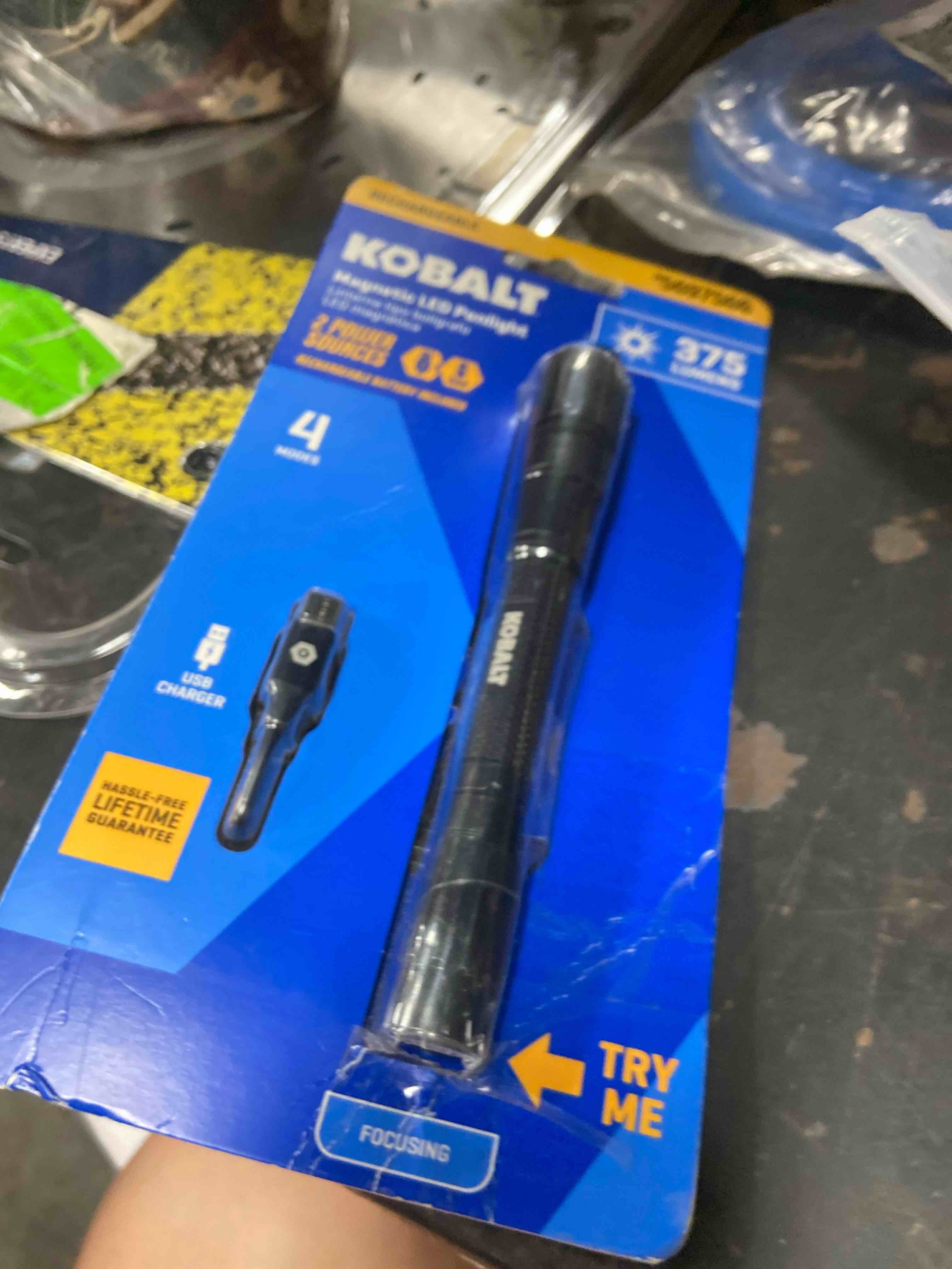 Condition photo showing New/Like New for kobalt 375-lumen 3 modes led flashlight with rechargeable with batteries included