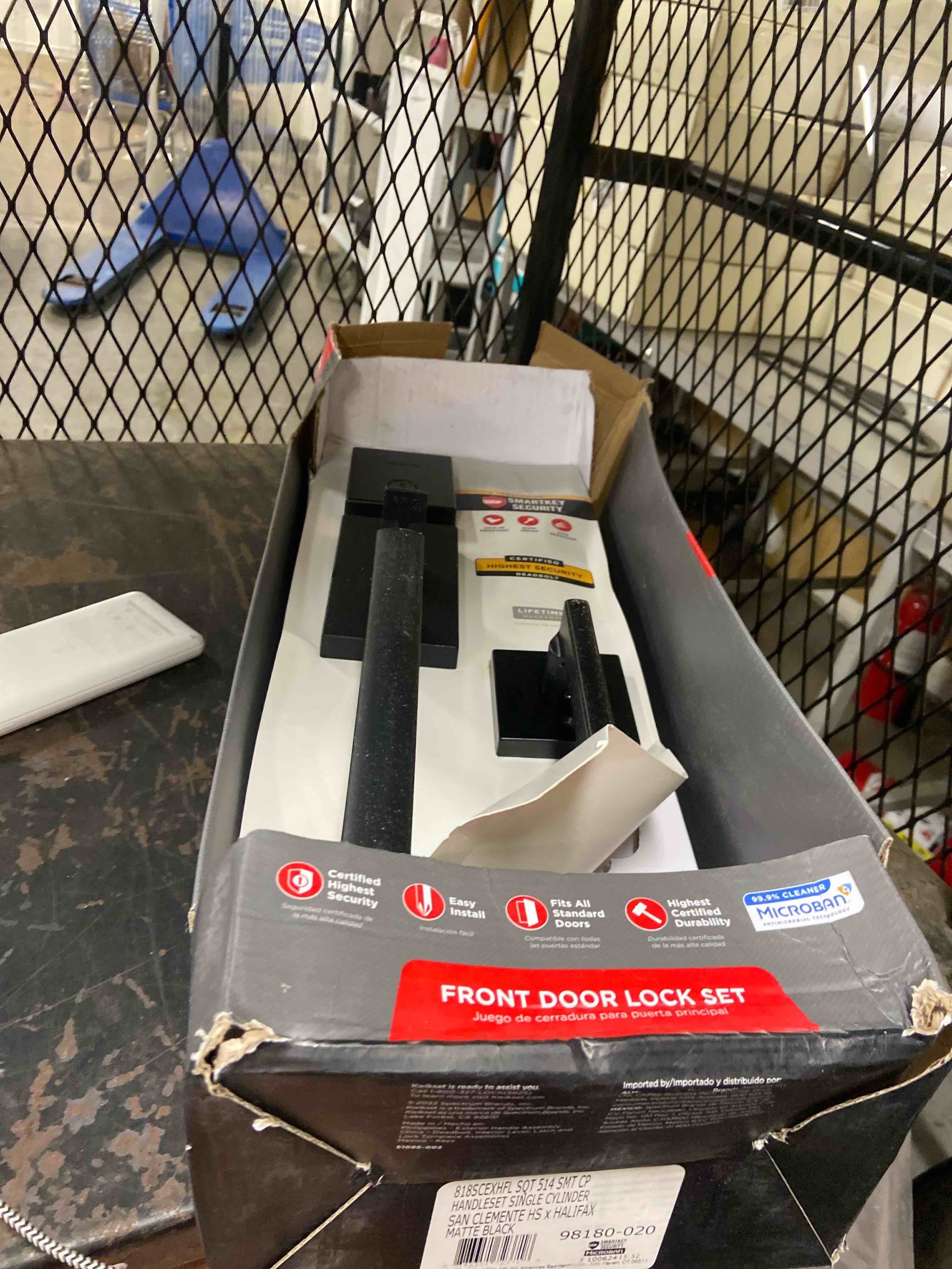 Condition photo showing Good Condition for kwikset san clemente front door lock handle and deadbolt set, entry handleset exterior with interior reversible lever, matte black, pick resistant smartkey rekey deadbolt security matte black with handle keyed entry