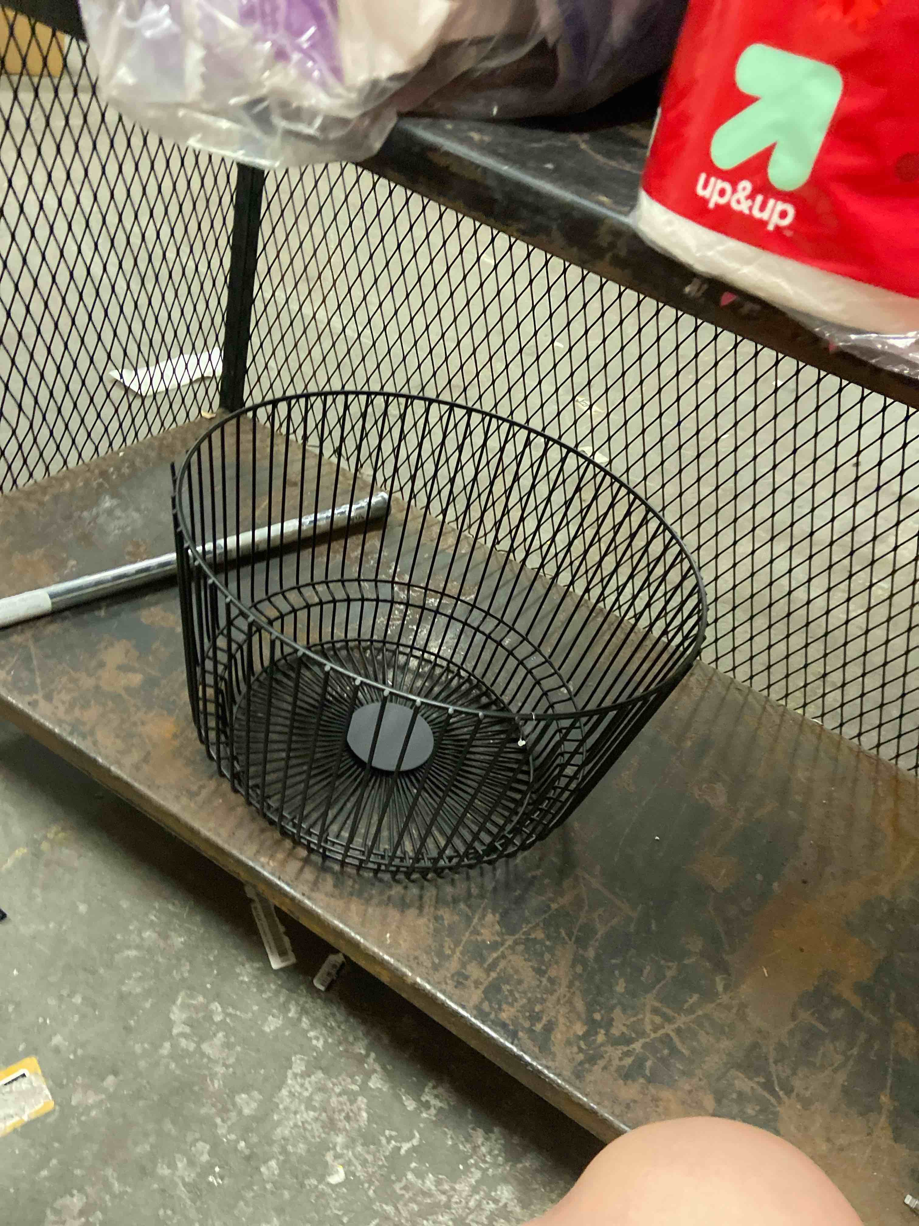 Condition photo showing New/Like New for 18" x 11" metal wire basket with black finish - threshold: modern iron storage, round shape