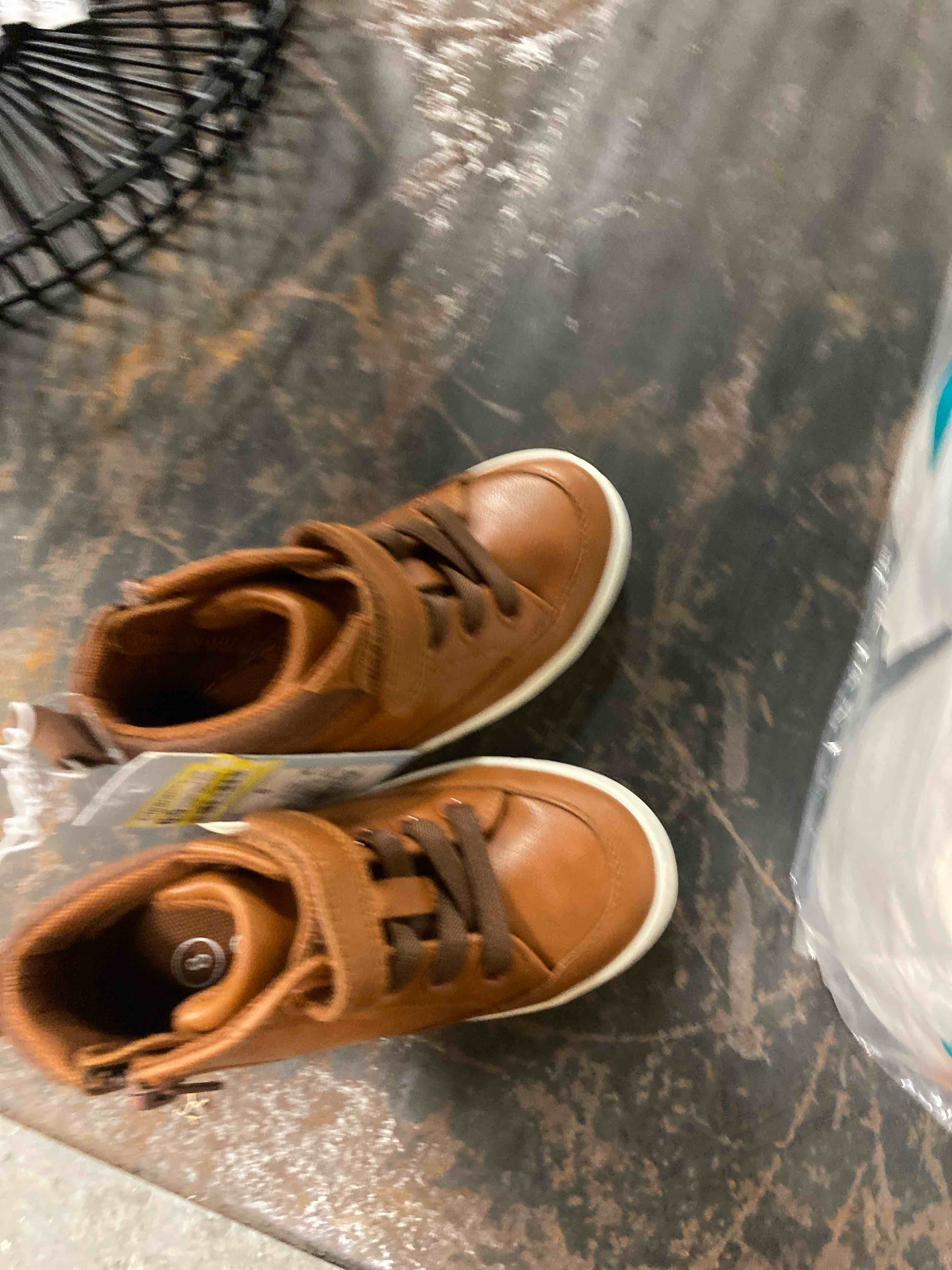 Condition photo showing New/Like New for toddler aidan sneaker boots - cat & jack™ cognac 8t: zipper, hook and loop, padded collar