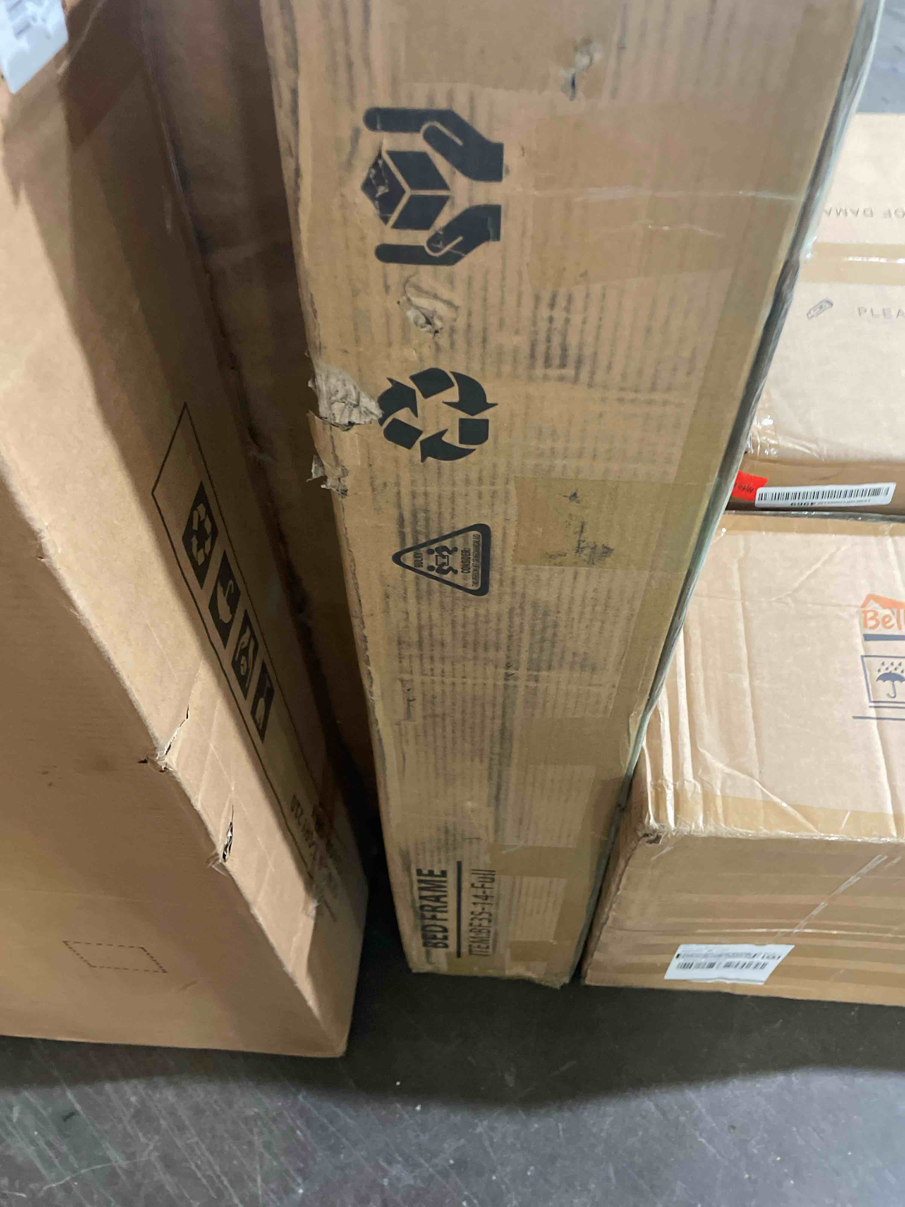 Condition photo showing New/Like New for 14 inch full size metal bed frame with round corner legs,headboard holes,heavy duty steel slat support platform full bed, mattress retainer, no box spring needed, easy assembly, squeak resistant
