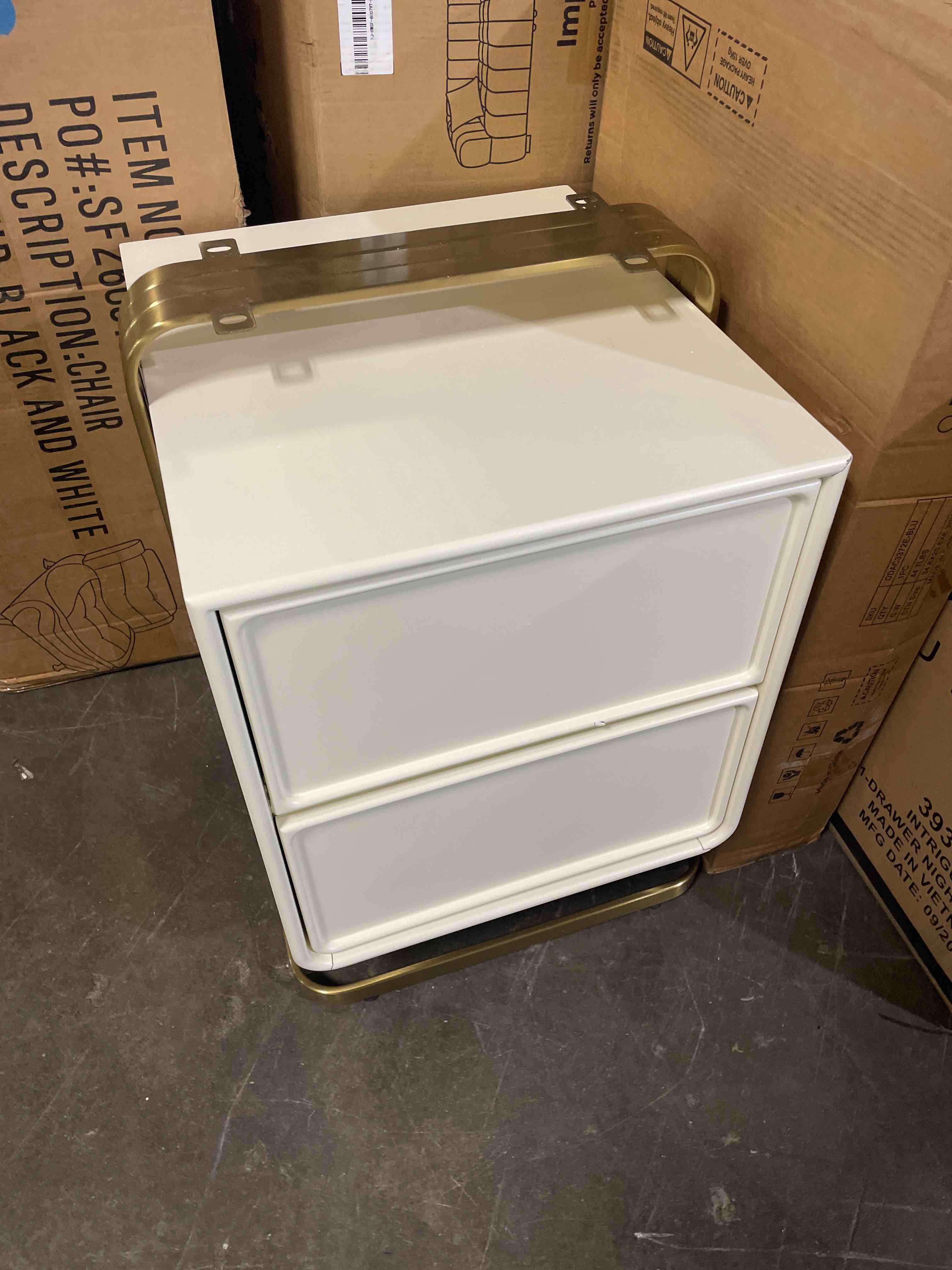 Condition photo showing Good Condition for modern bedside table,cream nightstand,fully assembled nightstands,simple large nightstand with 2 drawers,storage accent table suitable for bedrooms, living room(white,18.9 * 15.7 * 19.7in)