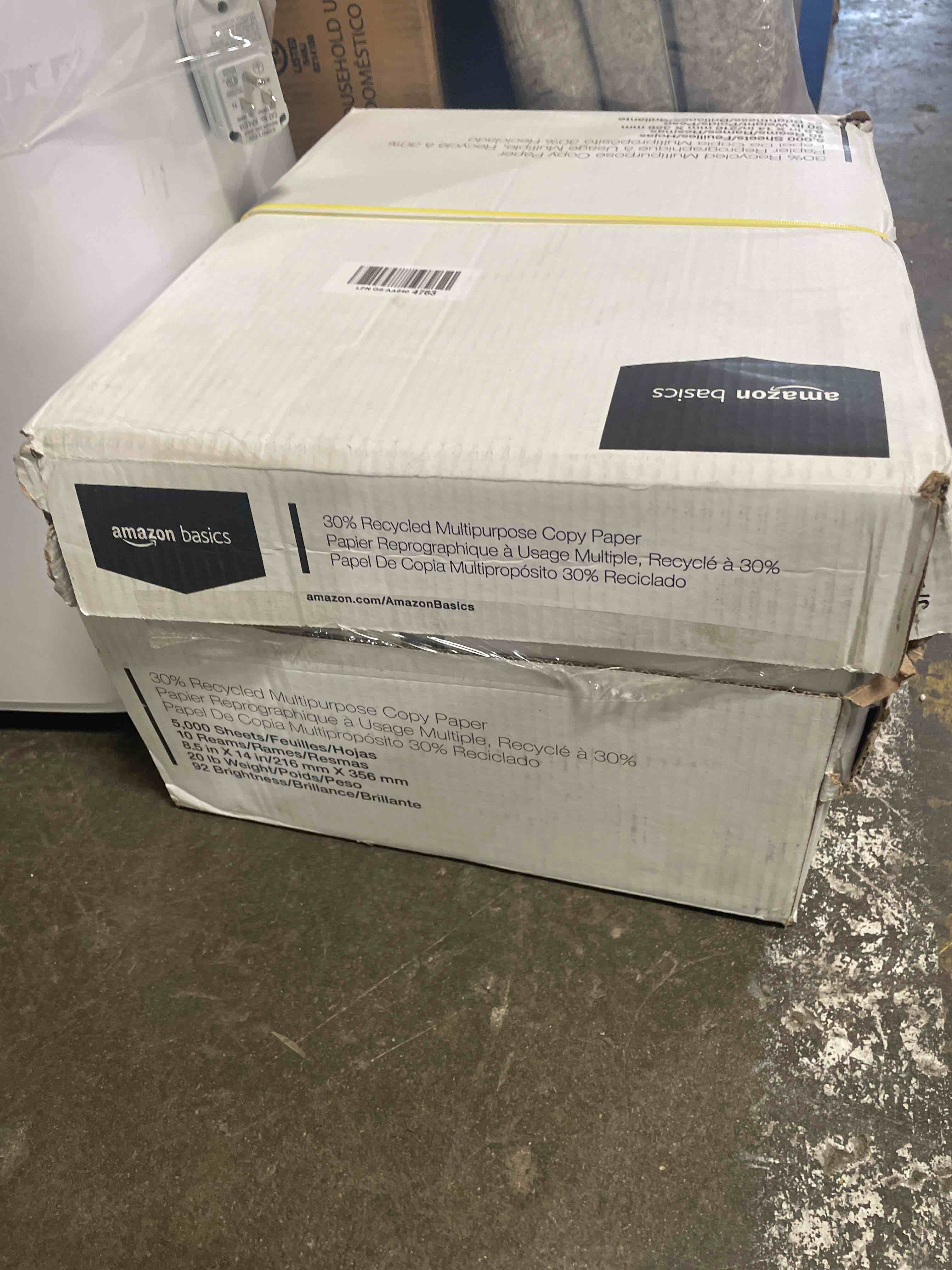 Condition photo showing New/Like New for amazon basics 30% recycled multipurpose copy & print paper, 8.5 x 14 in, 20 lb weight, 92 bright, white, 5000 sheets (10 reams) 10 reams | 5000 count (sheets) 30% recycled (8.5x14)